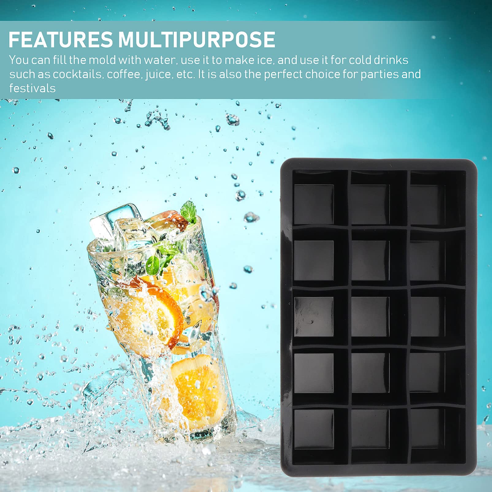 SOLUSTRE 2-Pack Silicone Ice Cube Trays with Lids - Reusable Diamond Ice Molds for Cocktails, Whiskey, Smoothies & Dog Treats - BPA Free Flexible Ice Cube Maker for Kitchen, Bar & Party Use