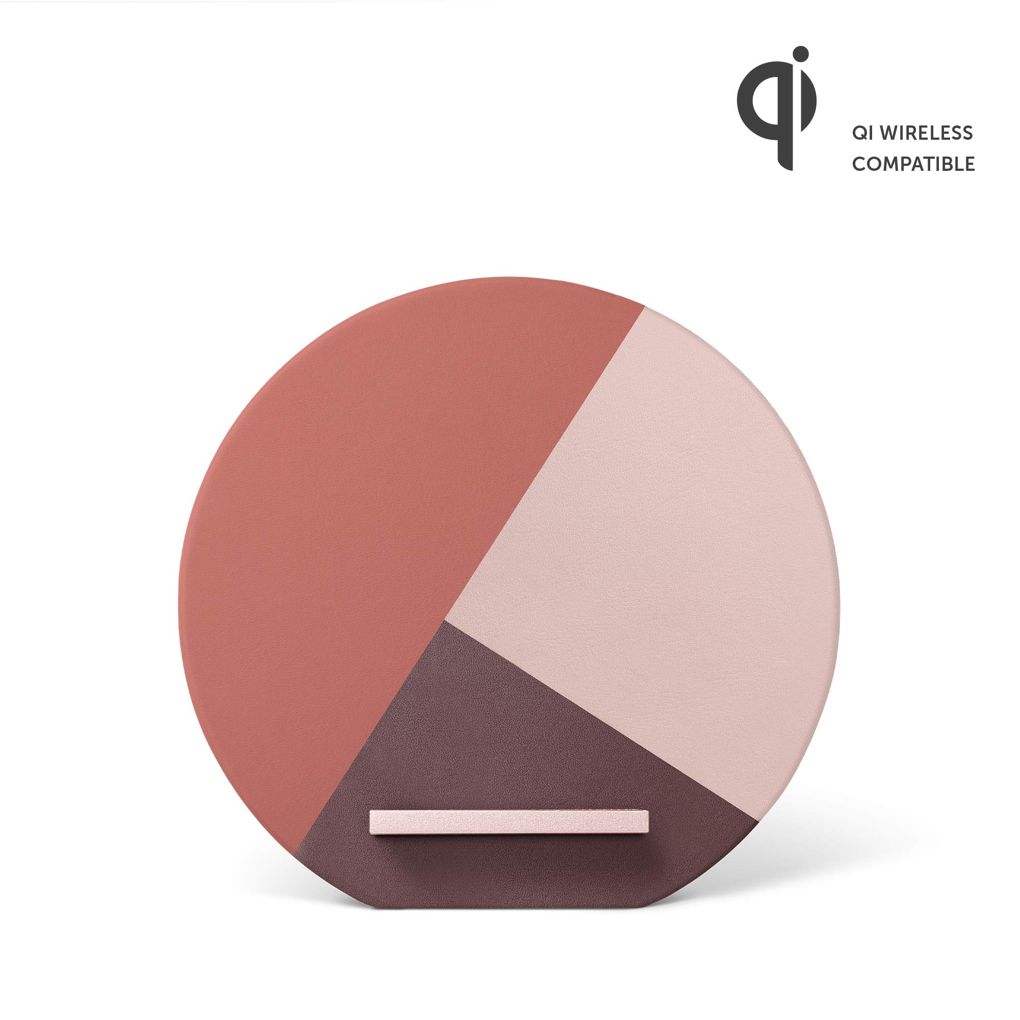Native Union Dock Marquetry Wireless Charger – Genuine Italian Leather Qi-Certified 10W Fast Charging Stand for iPhone 11/11 Pro/11 Pro Max (Rose) | Stylish Desk Accessory for Home & Office Charging