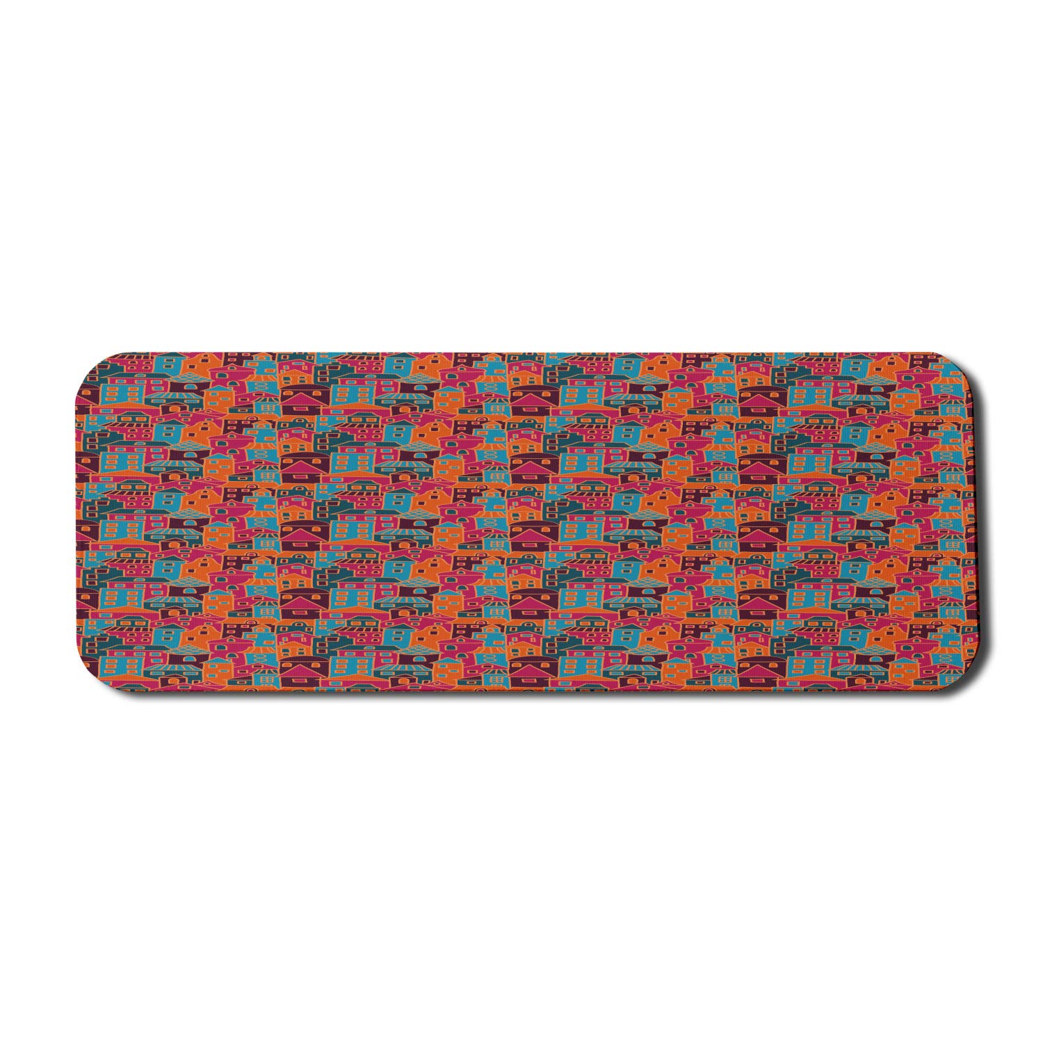 Ambesonne Urban Cartoon City Mouse Pad - Pastel Downtown Buildings Design, Non-Slip Rubber Base, Large 31