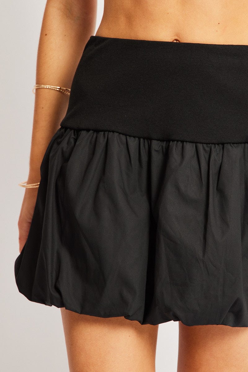 Black Bubble Skirt - High Waist Ribbed Mini Balloon Skirt for Women | Trendy Party Outfit, Casual Wear & Date Night Fashion
