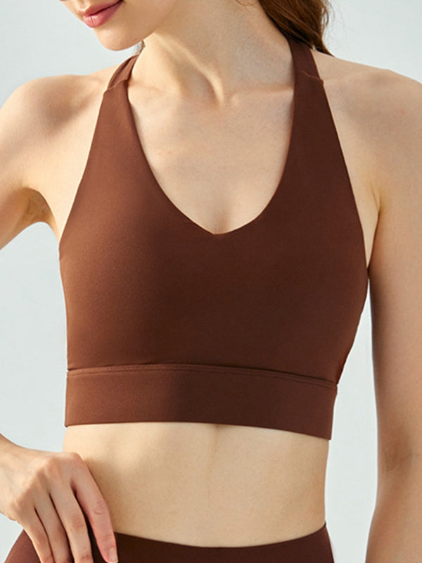 ZASUWA Women's V-Neck Backless Sports Bra - Breathable Workout Top for Yoga, Running & Gym