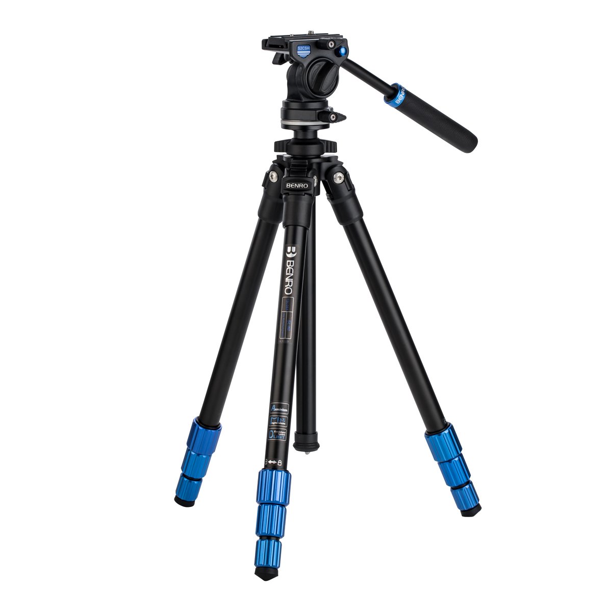 Benro TSL08AS2CSH SLIM Aluminum Video Tripod Kit with Handle - Professional Camera Stand for DSLR & Mirrorless (Open Box) | Perfect for Vlogging, Travel Photography & Outdoor Shooting