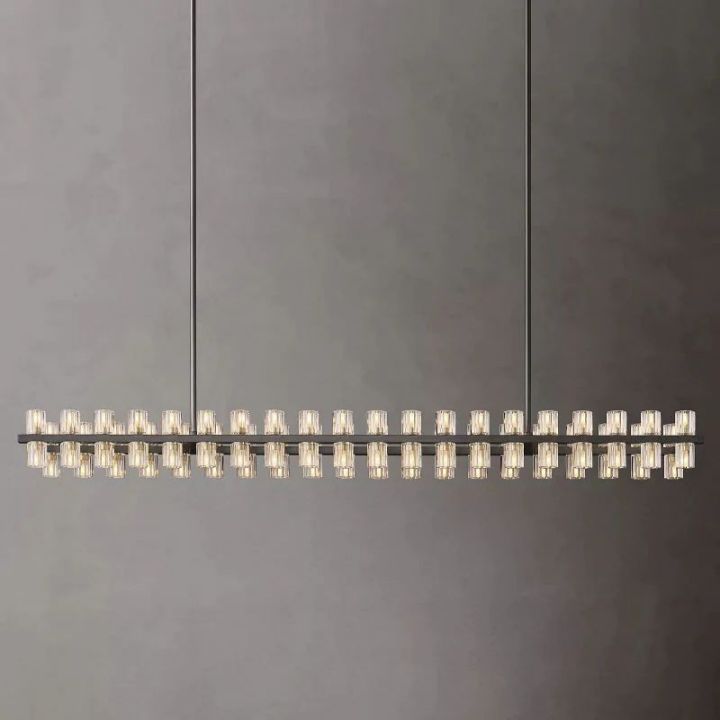 Elegant Aurora Wine Glass Rectangular Chandelier - 72 LED Lights for Dining Room, Kitchen Island & Bar Decor | Modern Crystal Pendant Lighting Fixture