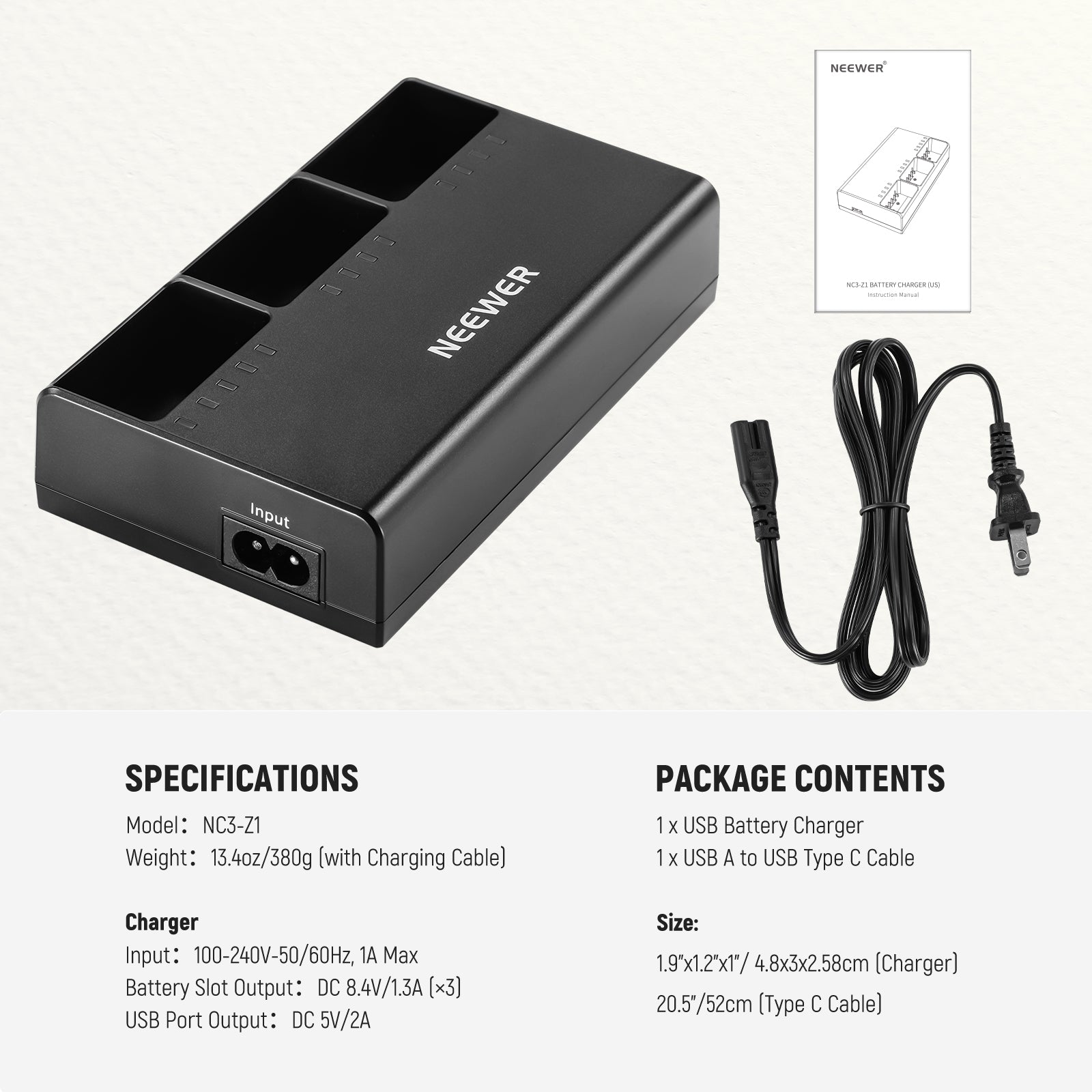 NEEWER NC3 Z1 Triple Slot Battery Charger Kit for Z2 Z1 Z760 Z880 Cameras - Fast Charging for Professional Photography & Videography - Perfect for Studio, Travel, and On-the-Go Shooting