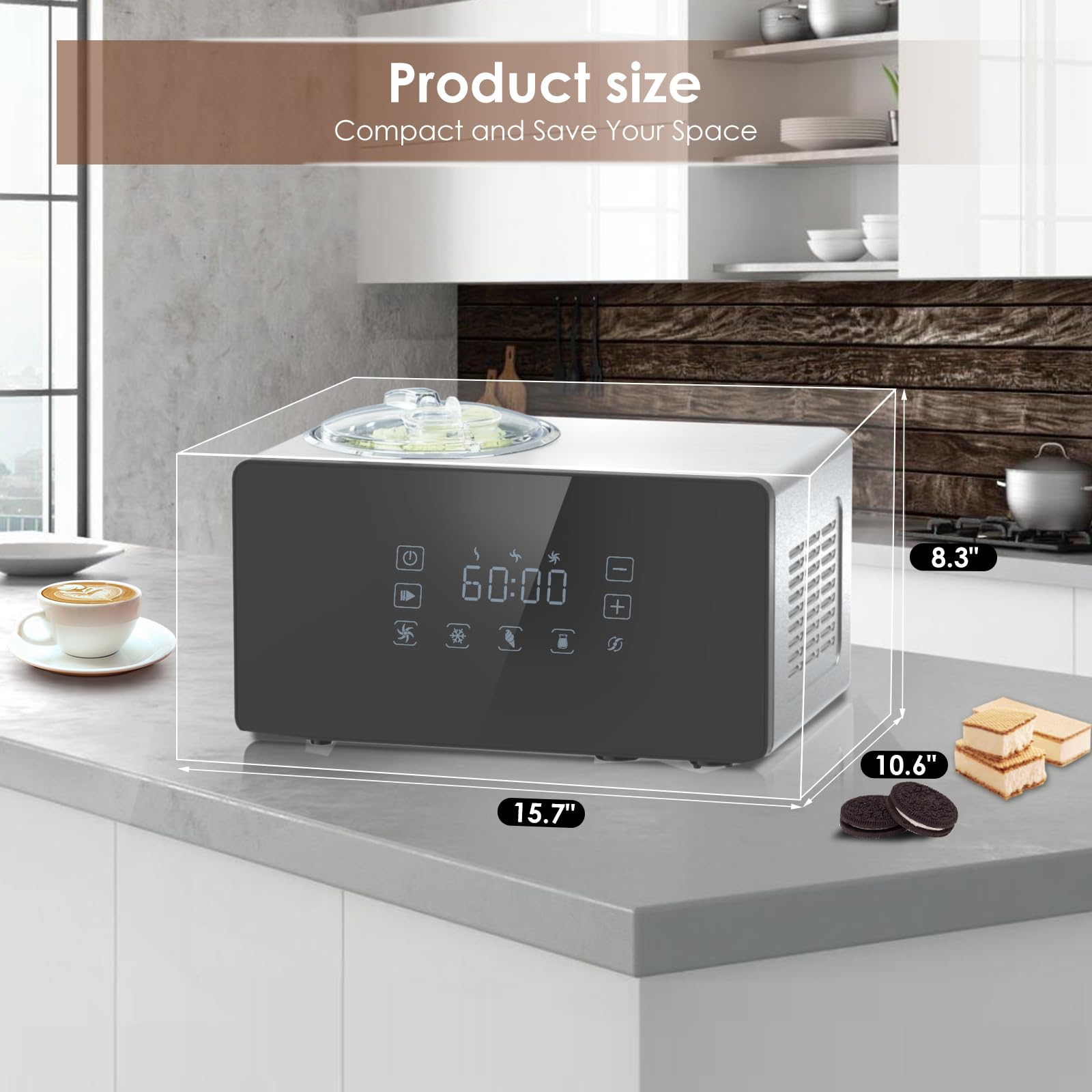 Homtone 1.6QT Automatic Ice Cream Maker with Compressor - 4 Modes, Adjustable Softness & Speed, LCD Touch Screen - Make Soft/Hard Ice Cream, Frozen Yogurt, Gelato - Perfect for Home Kitchen, Parties, Dessert Shops