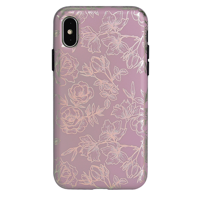 Dusty Rose Chrome Floral iPhone Case - Elegant Protective Cover for iPhone 13/14/15 Pro Max - Perfect for Everyday Use, Travel & Gift Giving