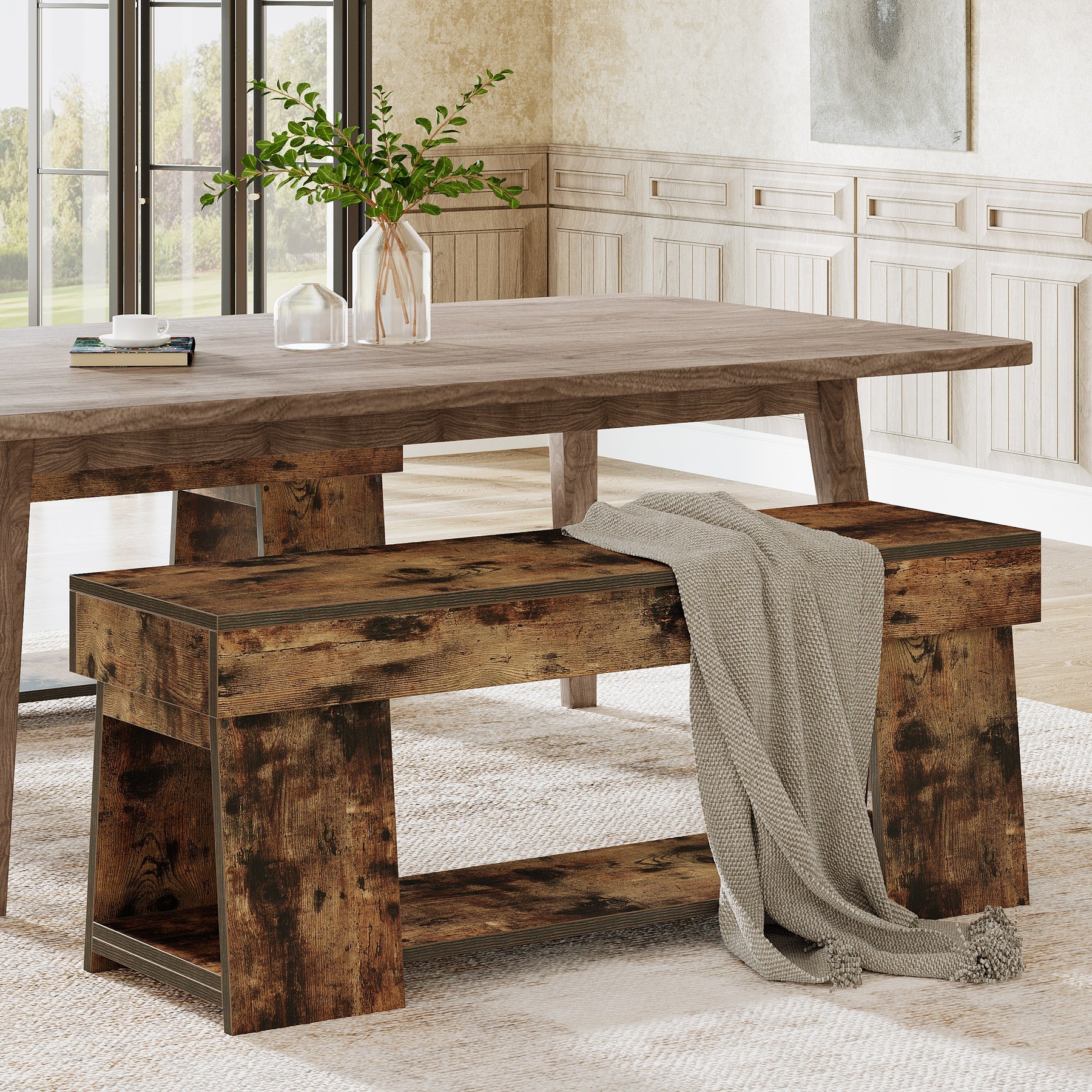 41-Inch Dining Bench with Storage Shelf - Long Kitchen Bench for Dining Room, Breakfast Nook & Entryway - Space-Saving Storage Solution