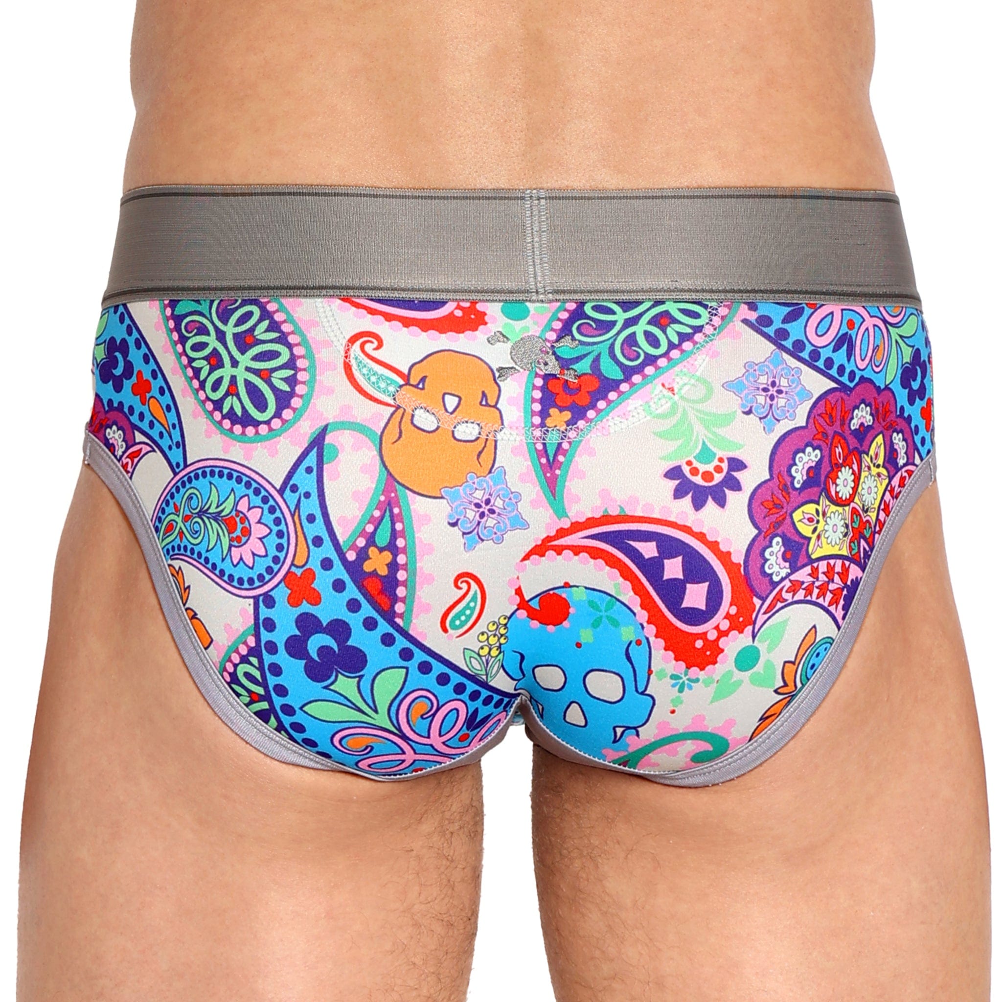 Paisley Skull Print Multi-Pack Briefs for Men - Soft Cotton Underwear for Everyday Comfort & Style - Perfect for Casual Wear, Gym & Lounge