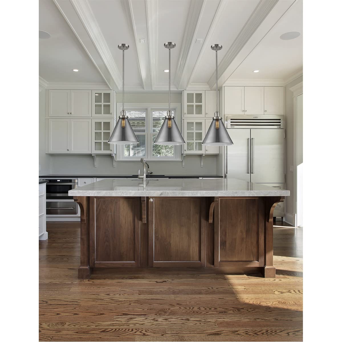 Vintage Dimmable LED Pendant Light - Brushed Satin Nickel Finish - 1 Light Industrial Style Hanging Fixture for Kitchen Island, Dining Room or Bar Lighting