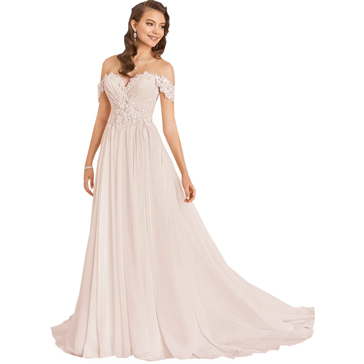 **Yitiantian A-Line Plus Size Off-Shoulder Lace Applique Wedding Dress for Bride – Elegant Bridal Gown for Beach, Church & Outdoor Weddings**