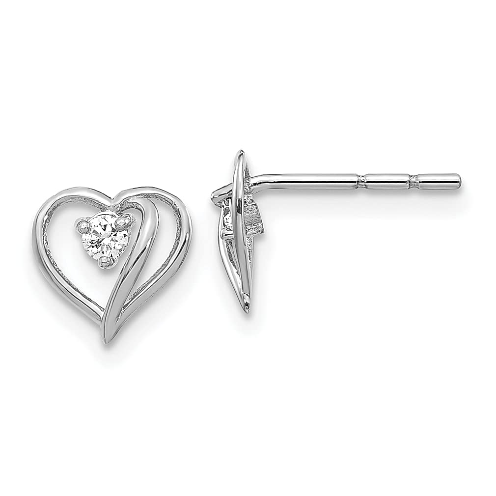 14K White Gold Diamond Heart Stud Earrings for Women - Ball Post Love Fine Jewelry Gift for Her - Perfect for Valentine's Day, Anniversary & Birthday Gifts