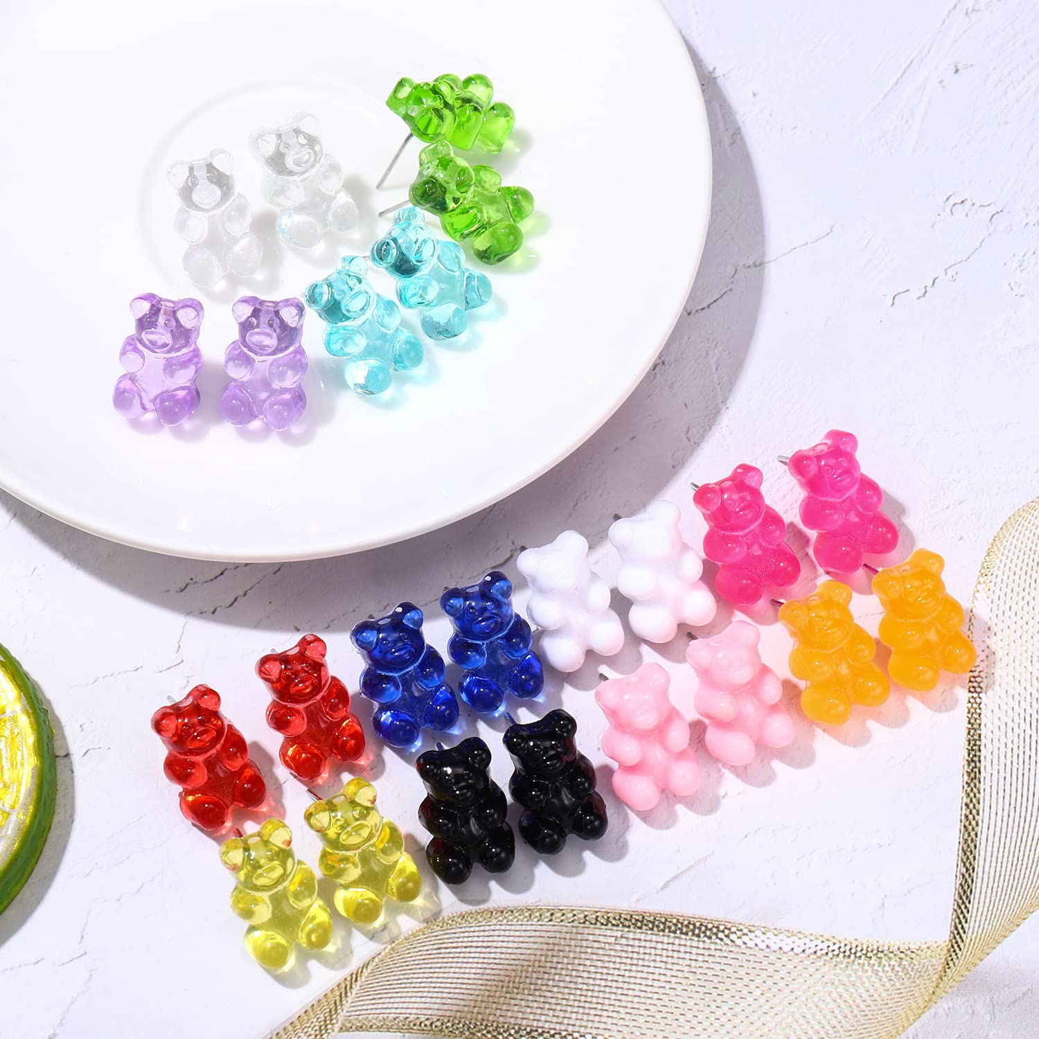 12 Pairs Cute Colorful Bear Stud Earrings - Sweet Gummy Bear Resin Jewelry for Women & Girls - Funny Transparent Candy-Colored Dangle Earrings - Perfect Gift for Birthdays, Parties & Everyday Wear