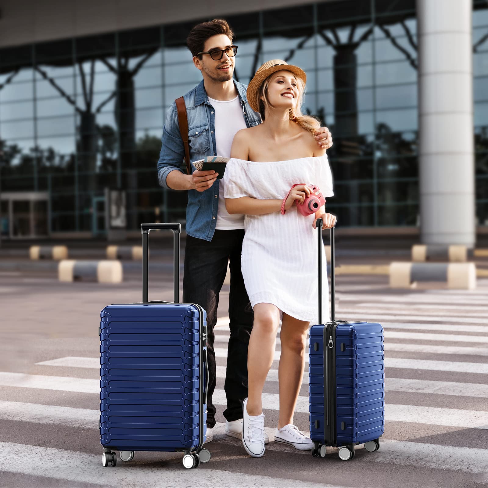 SHOWKOO 3-Piece Expandable ABS Hardshell Luggage Set with Spinner Wheels & TSA Lock - Lightweight Durable Hardside Suitcase for Travel (Deep Blue) | Perfect for Family Vacations, Business Trips & International Travel