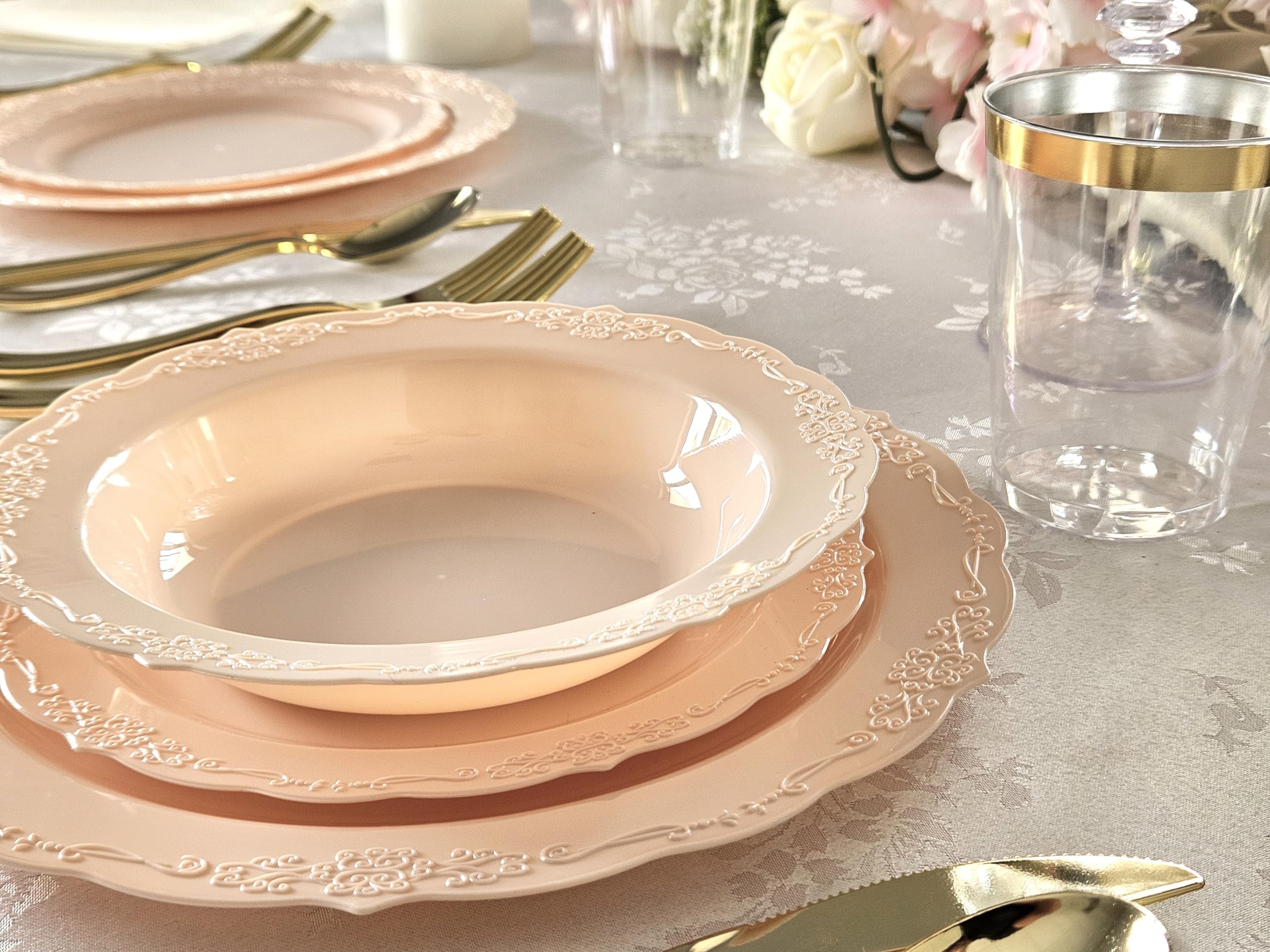 240 Pack Disposable Plastic Bowls 12 oz - Wedding & Party Supplies, Plain Blush Verona Style Soup Bowls for Catering, Picnics, BBQs & Events
