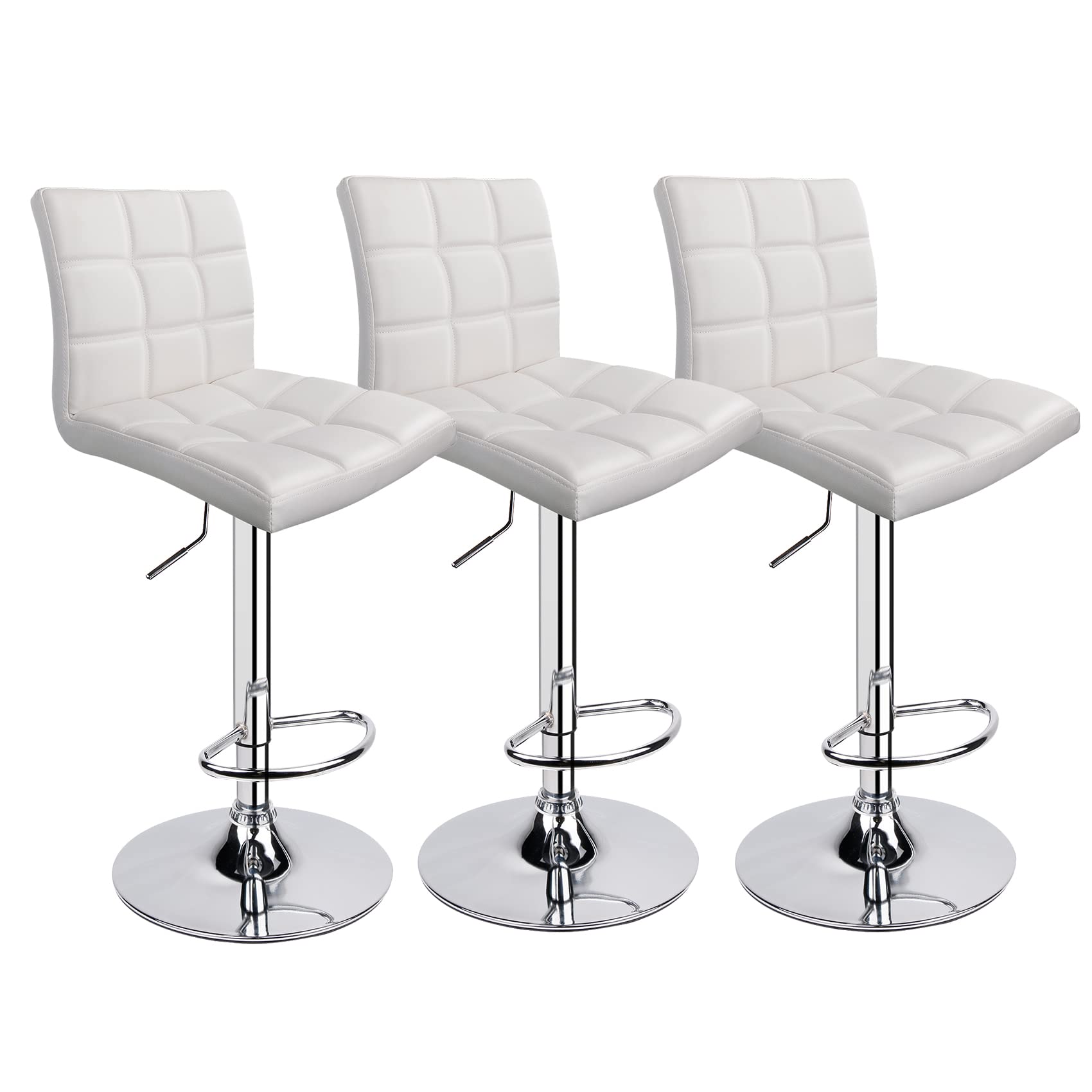 Modern Leopard Print PU Leather Adjustable Swivel Bar Stools with Back - Set of 3, Counter Height Kitchen Stools for Dining, Bar & Breakfast Nook - White Square Back Barstools for Home & Restaurant Use