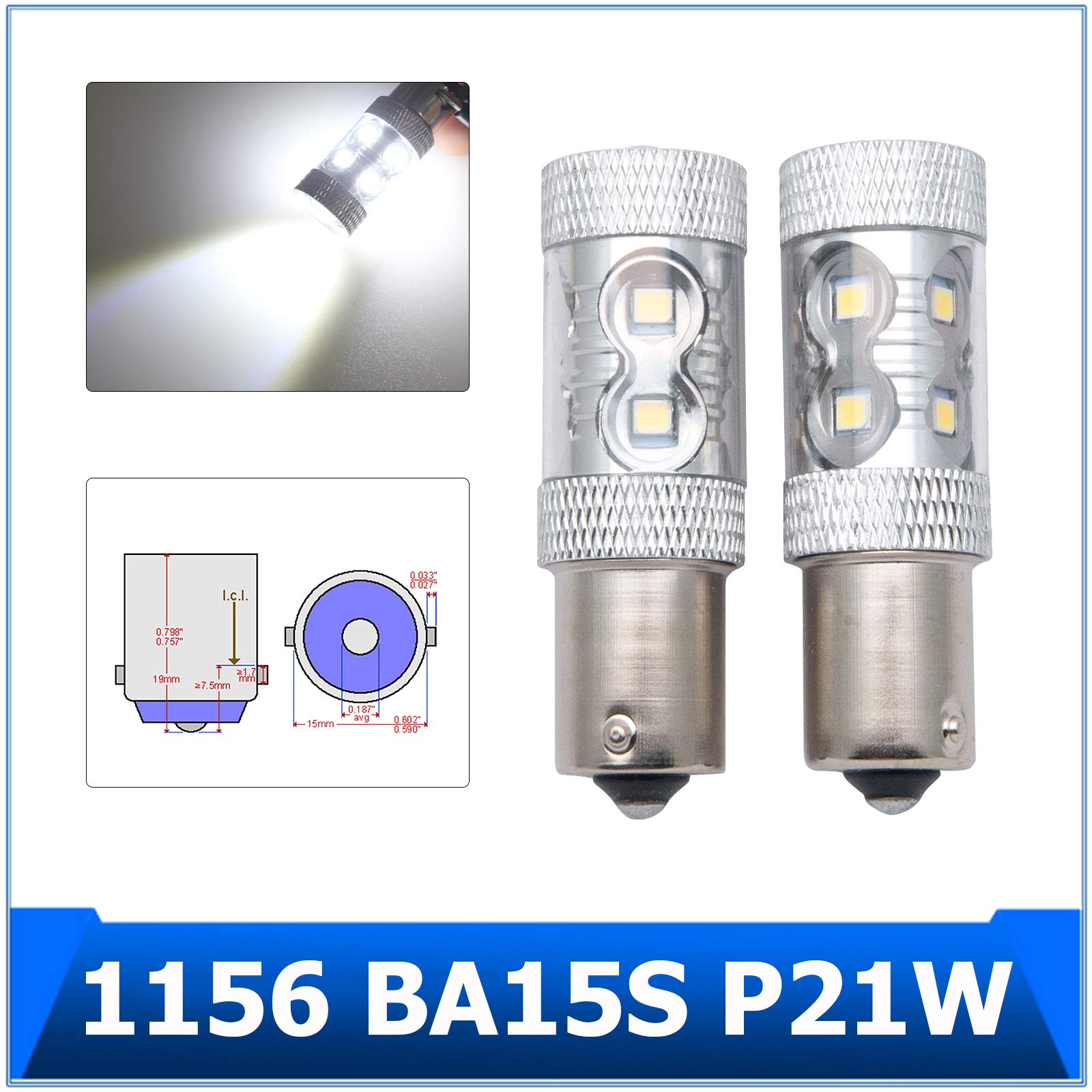 MACHSWON 1156 LED Bulbs - 6000K White High Power LED Replacement for Backup & Tail Lights (Pack of 2) | Perfect for Car, Truck, RV, and Boat Reverse Lighting