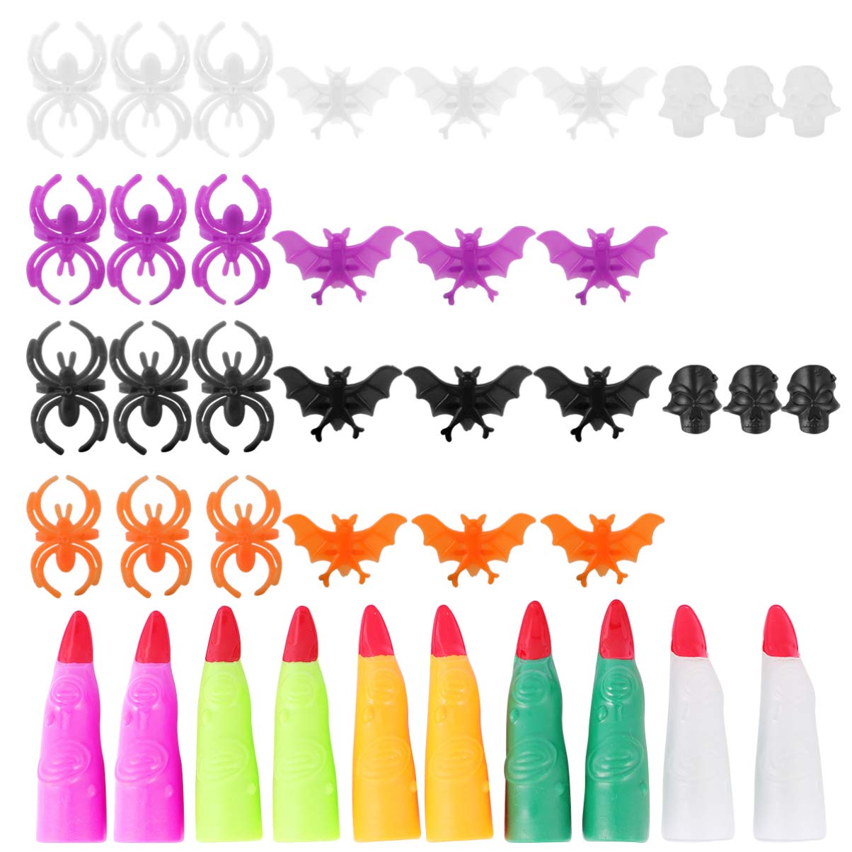 50 Pcs Halloween Spider Rings & Bat Rings Set - Witch Finger Fake Nails for Halloween Party Favors, Costume Accessories - Perfect for Trick or Treat, Haunted House Decorations & Spooky Themed Parties