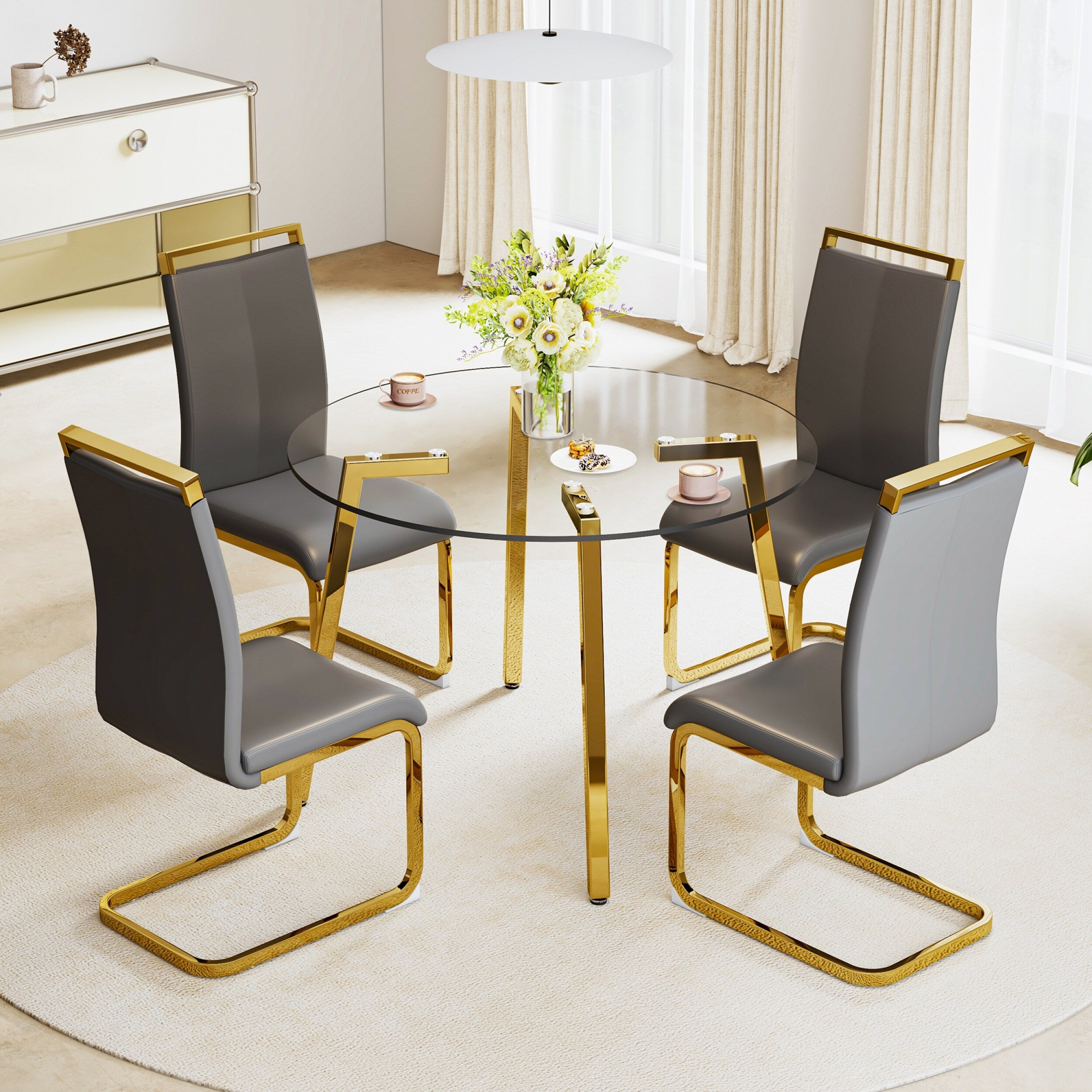 42.01 Inch Round Kitchen Dining Table for 4 - MDF Top with Wood Veneer & Rubberwood Legs - Perfect for Small Spaces, Breakfast Nook, and Cozy Family Meals
