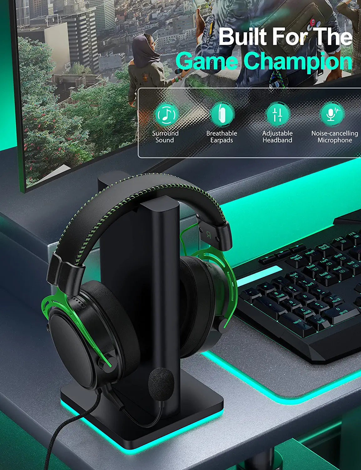 BH439 7.1 Surround Sound Gaming Headset with Noise-Canceling Microphone for PC - Perfect for FPS, MMO & Streaming Games