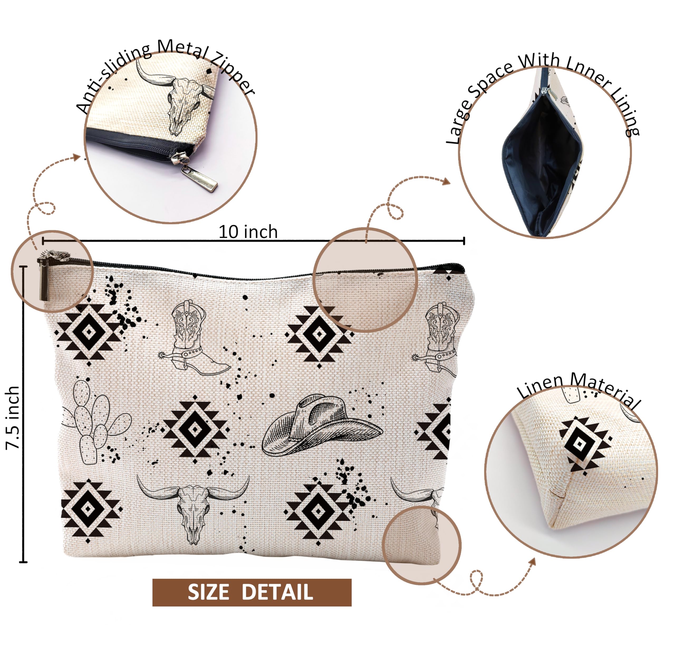 Western Cow Print Makeup Bag for Women - Cute Cowgirl Cosmetic Pouch - Perfect Gift for Birthday, Christmas & Travel Accessories - Great for Makeup Storage, Travel Organizer & Cowgirl Themed Gifts