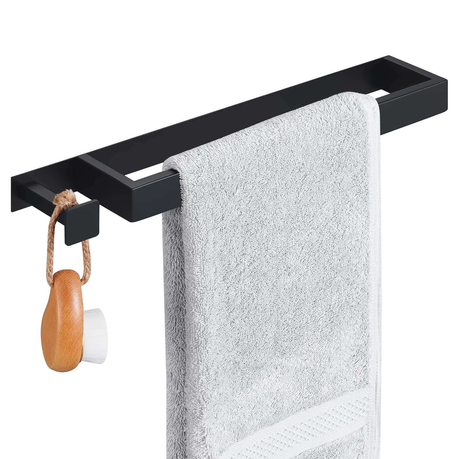 Stainless Steel Towel Bar with Hook - Black Bathroom Towel Holder for Hand & Rolled Towels, Wall Mounted (BTH218S40DM-BK) - Perfect for Kitchen, Bathroom & Laundry Room Organization