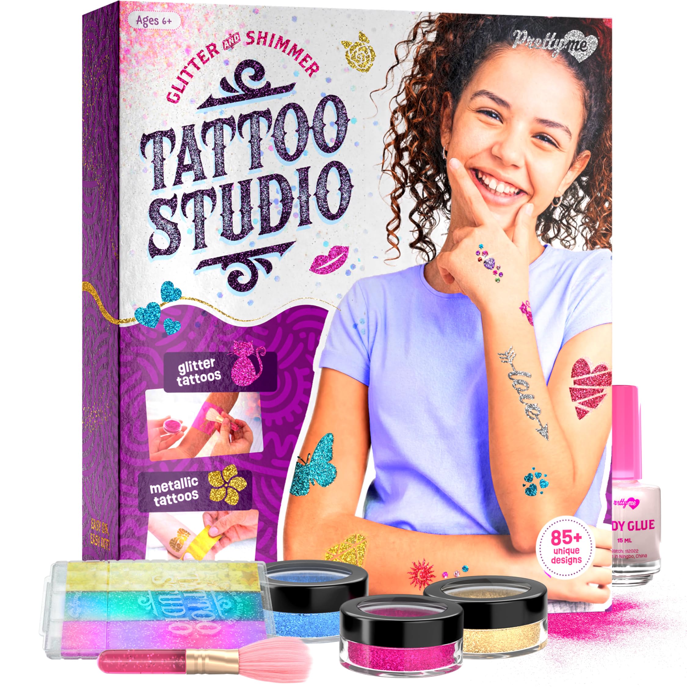 Shimmery Temporary Tattoo Kit for Kids - Glitter & Metallic Fake Tattoos for Girls Ages 6-11 - Easter Birthday Party Favors & Creative Craft Toys - Perfect for Dress-Up, Playdates & Special Occasions