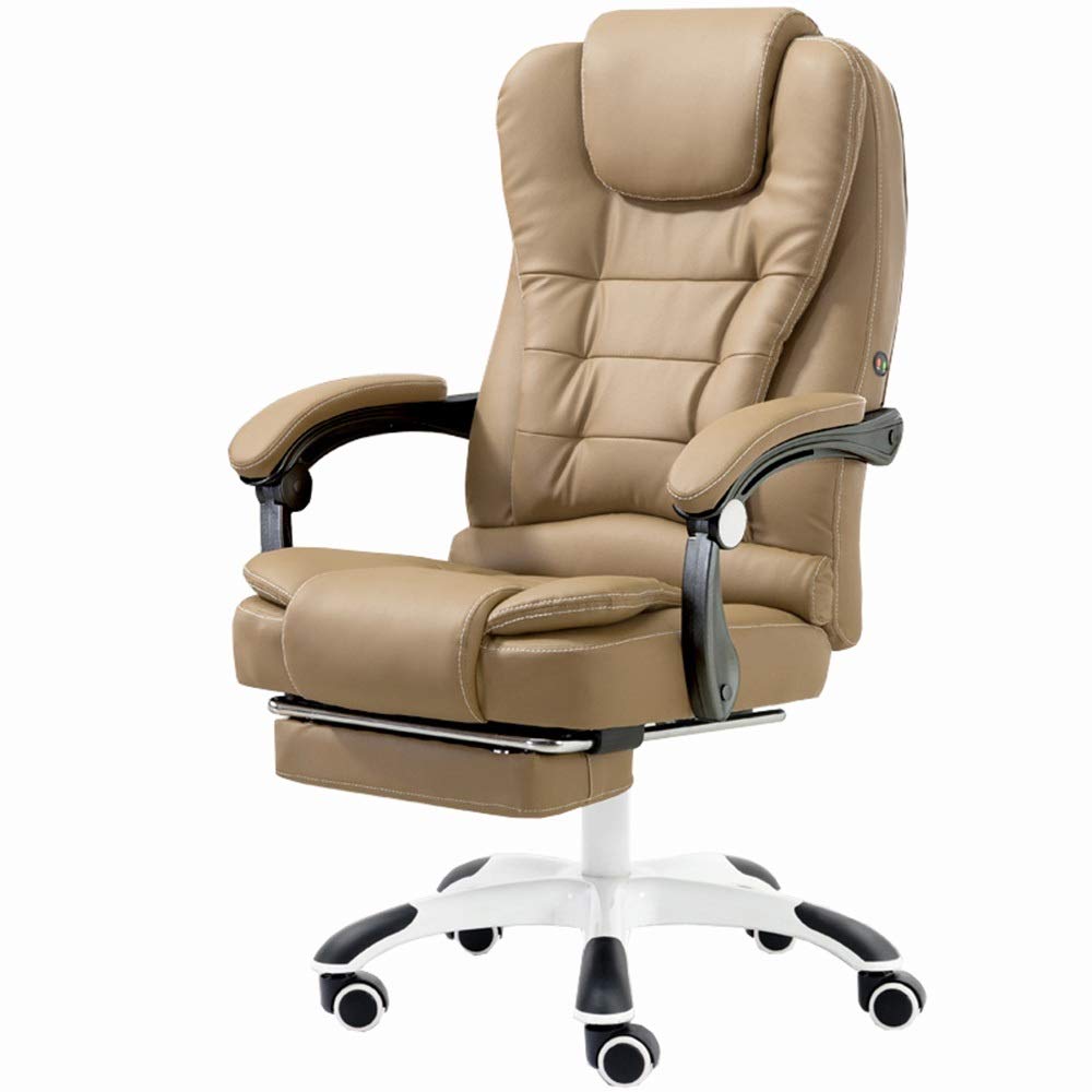 Ergonomic Home Office Desk Chair - PU Leather Swivel Racing Chair with Adjustable Legrest & Recliner for Ultimate Comfort | Perfect for Gaming, Working & Studying (Khaki)