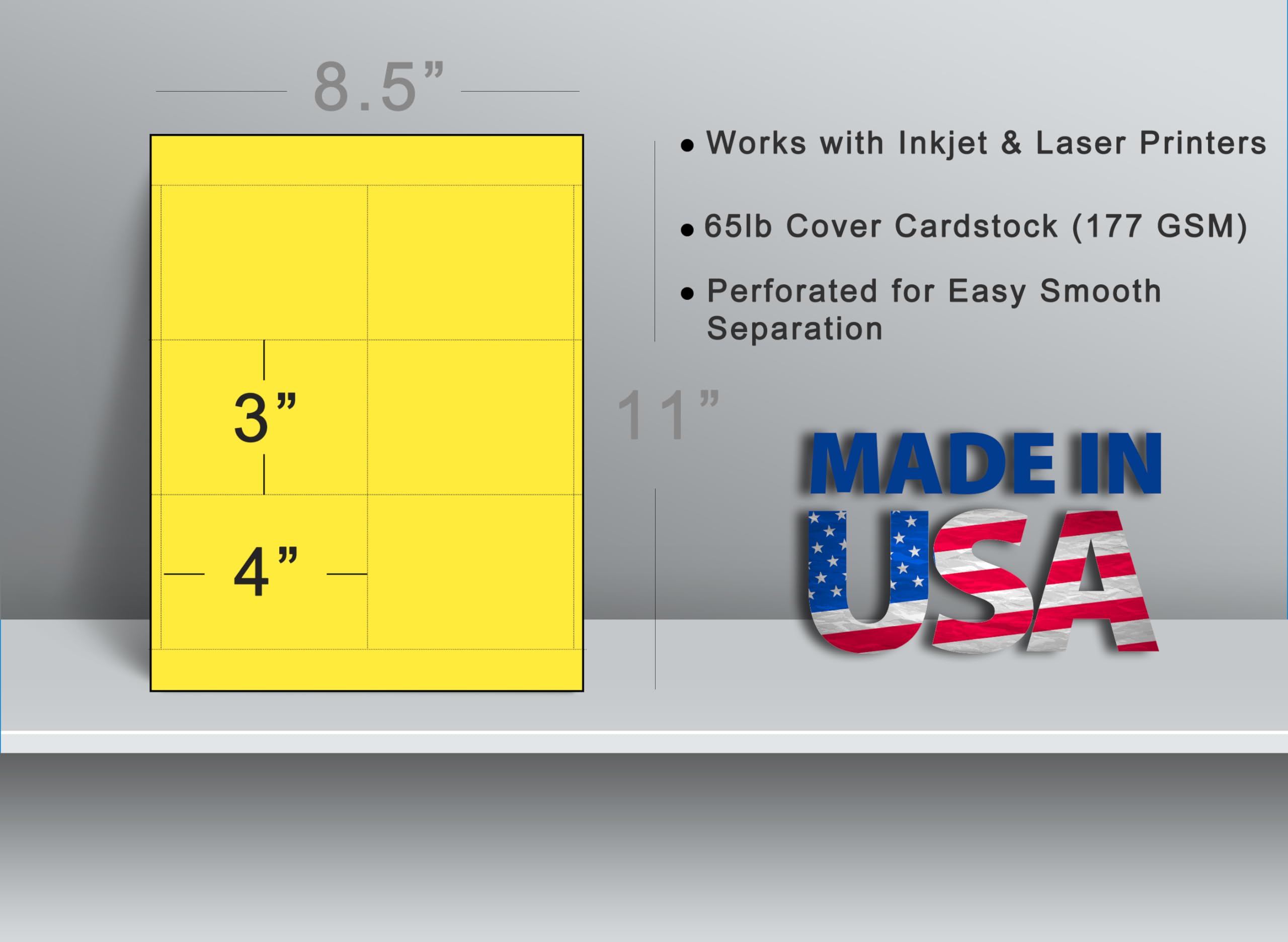65lb Bright Yellow 3x4 Name Badge Inserts - 6 per Sheet - High Visibility Printable Name Tag Cardstock for Inkjet & Laser Printers (25 Sheets/150 Inserts) - Perfect for Conferences, Events, Meetings & Office Identification