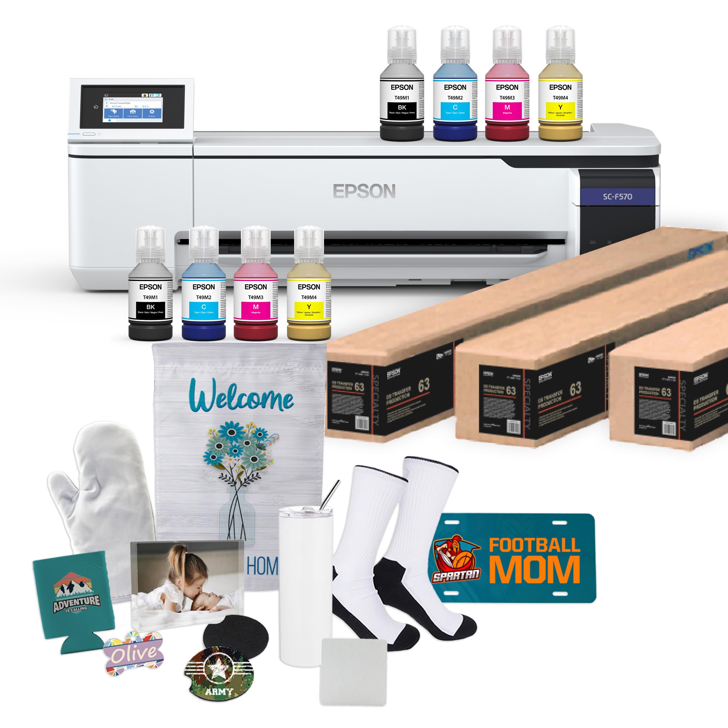 Epson SureColor F570 Pro 24-Inch Desktop Sublimation Printer with 2 Full Ink Sets, User Guide, Sublimation Paper & Free Remote Installation - Ideal for T-Shirt Printing, Mugs, Phone Cases & Custom Gifts (SCF570PE)