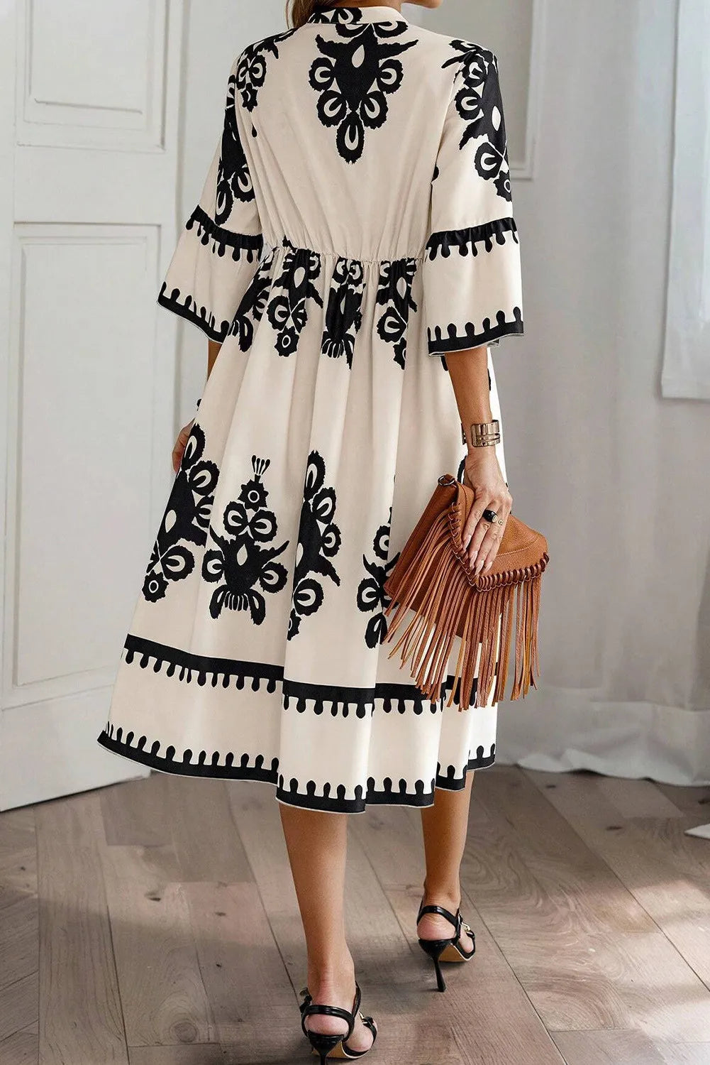 Floral Printed Half Sleeve Midi Dress for Women - Summer Casual & Party Wear - A-Line Flowy Dress for Brunch, Beach, Vacation & Date Night