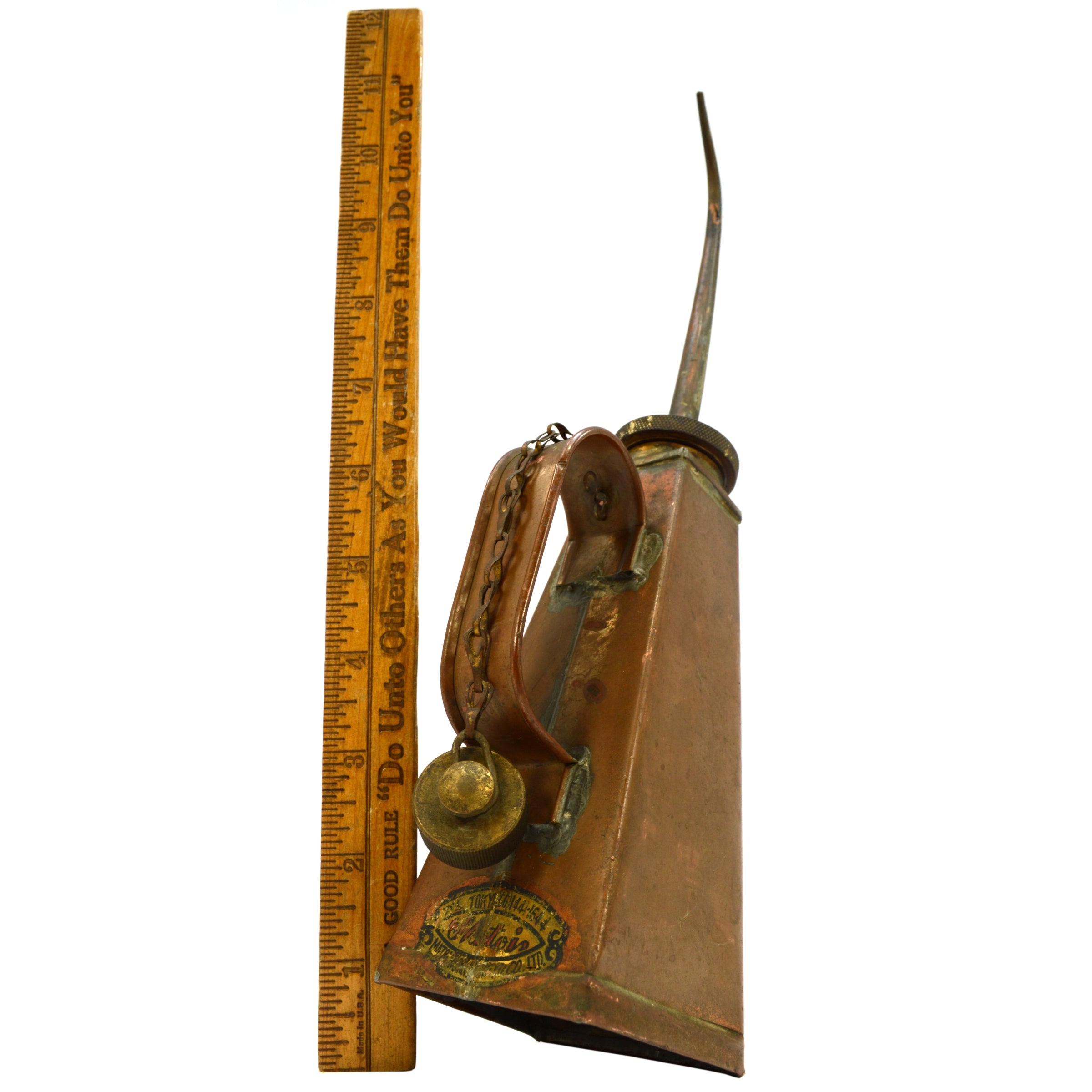 Vintage Antique Copper Oil Can with Unique Tapered Body by Matoi Tokyo Japan - Perfect for Home Decor, Industrial Style Collectibles & Rustic Vintage Restoration Projects