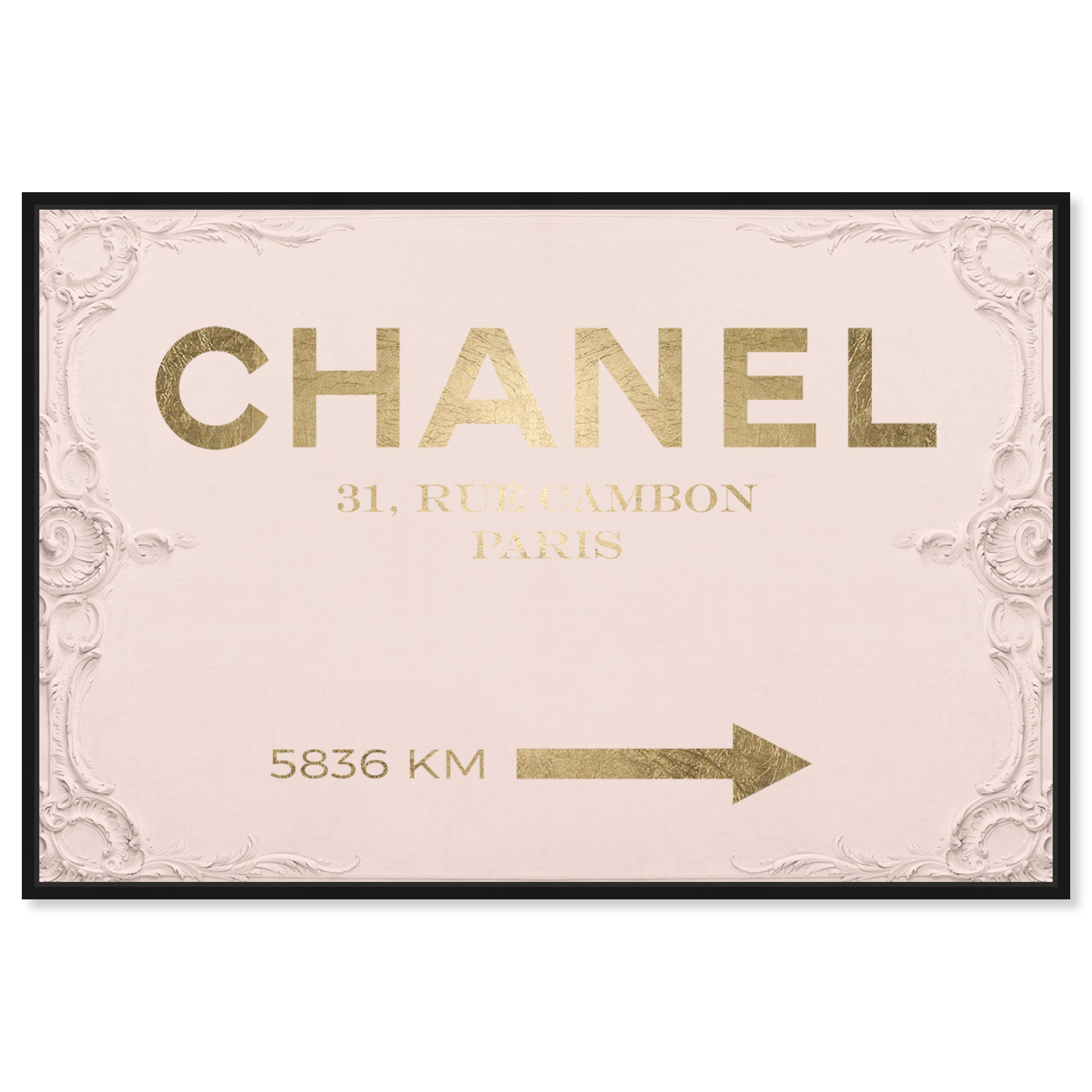 Oliver Gal Artist Co. Fashion & Glam Modern Black Frame Canvas Wall Art - Rococo Gold Blush Home Decor (15x10 Inches) for Living Room, Bedroom & Bathroom | Elegant Pink & Gold Fashion-Themed Wall Art for Women's Dressing Room, Salon or Luxury Apartment Decor