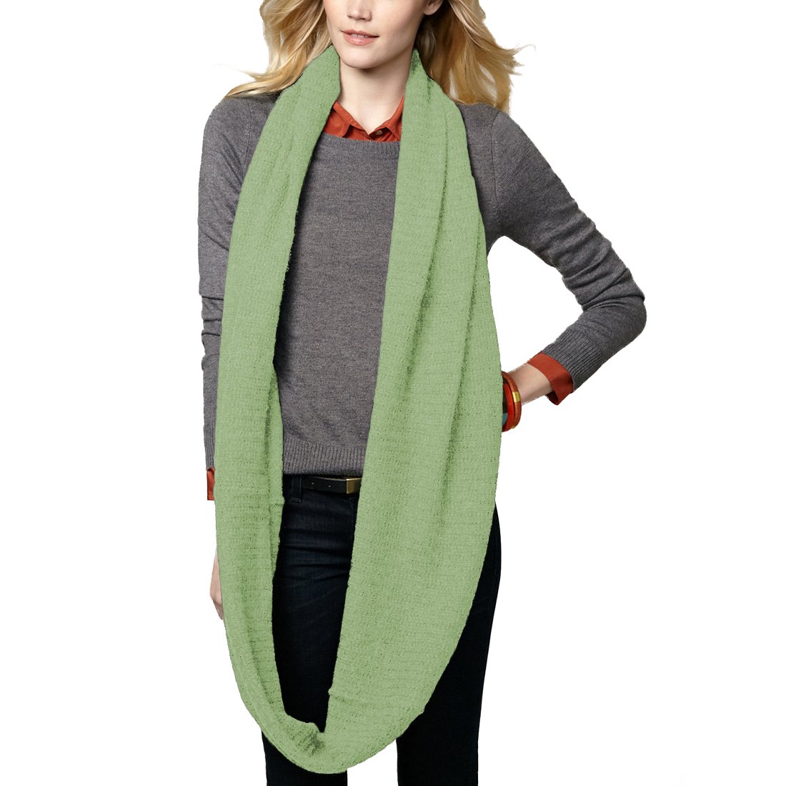 Parisbonbon Women's 100% Cashmere Classic Infinity Scarf - Soft & Warm Lime Green Winter Accessory for Casual Outfits, Office Wear & Holiday Gifts