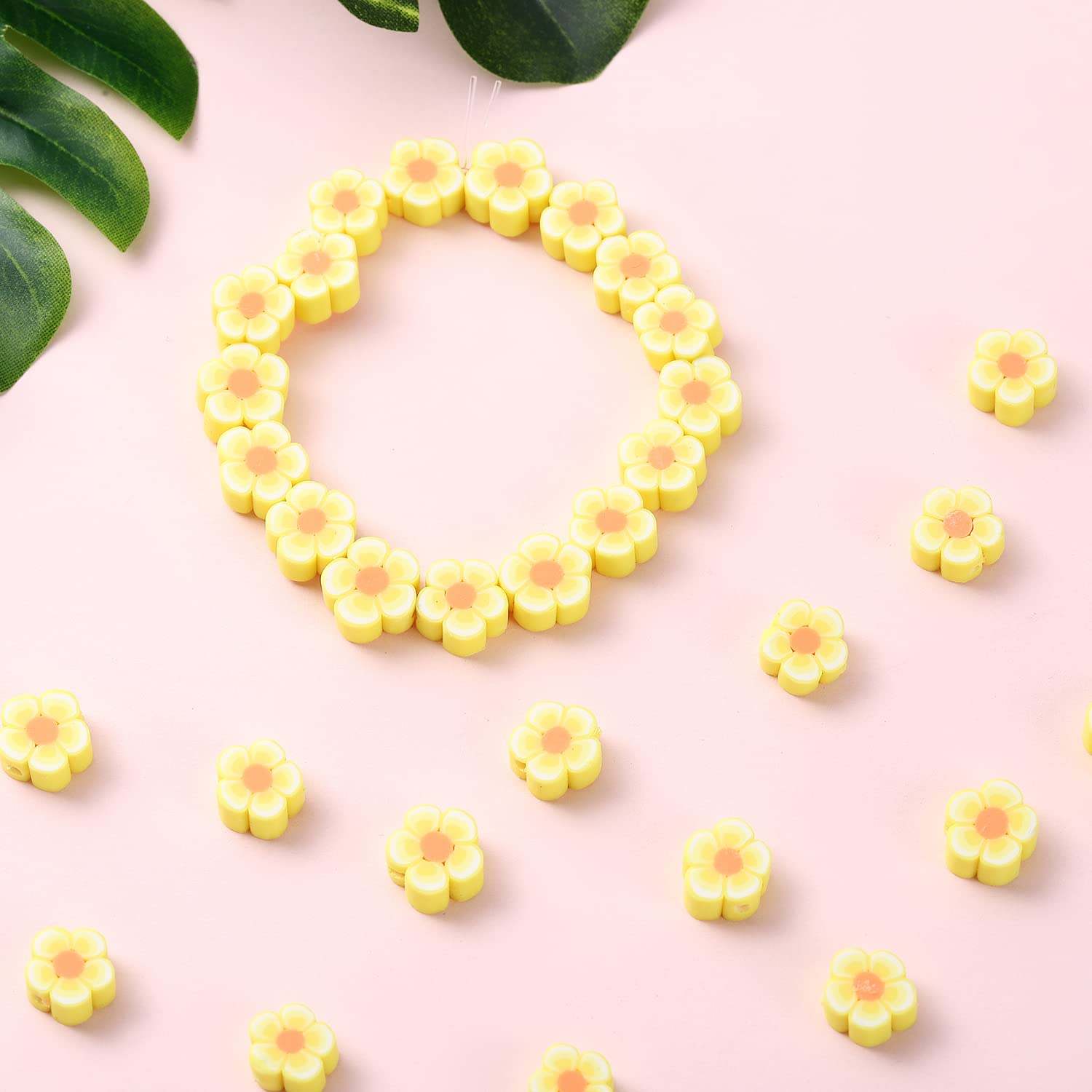 100pcs Yellow Flower Polymer Clay Spacer Beads for Jewelry Making - DIY Bracelet, Necklace & Hair Accessories Kit - Perfect for Women & Girls Craft Projects, Gifts & Fashion Jewelry Design