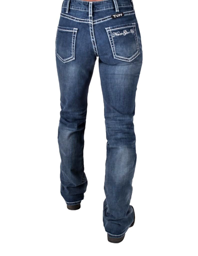 Cowgirl Tuff Western Jeans for Women - Medium Wash Never Give Up Denim Pants - Perfect for Rodeo, Horseback Riding & Country Fashion