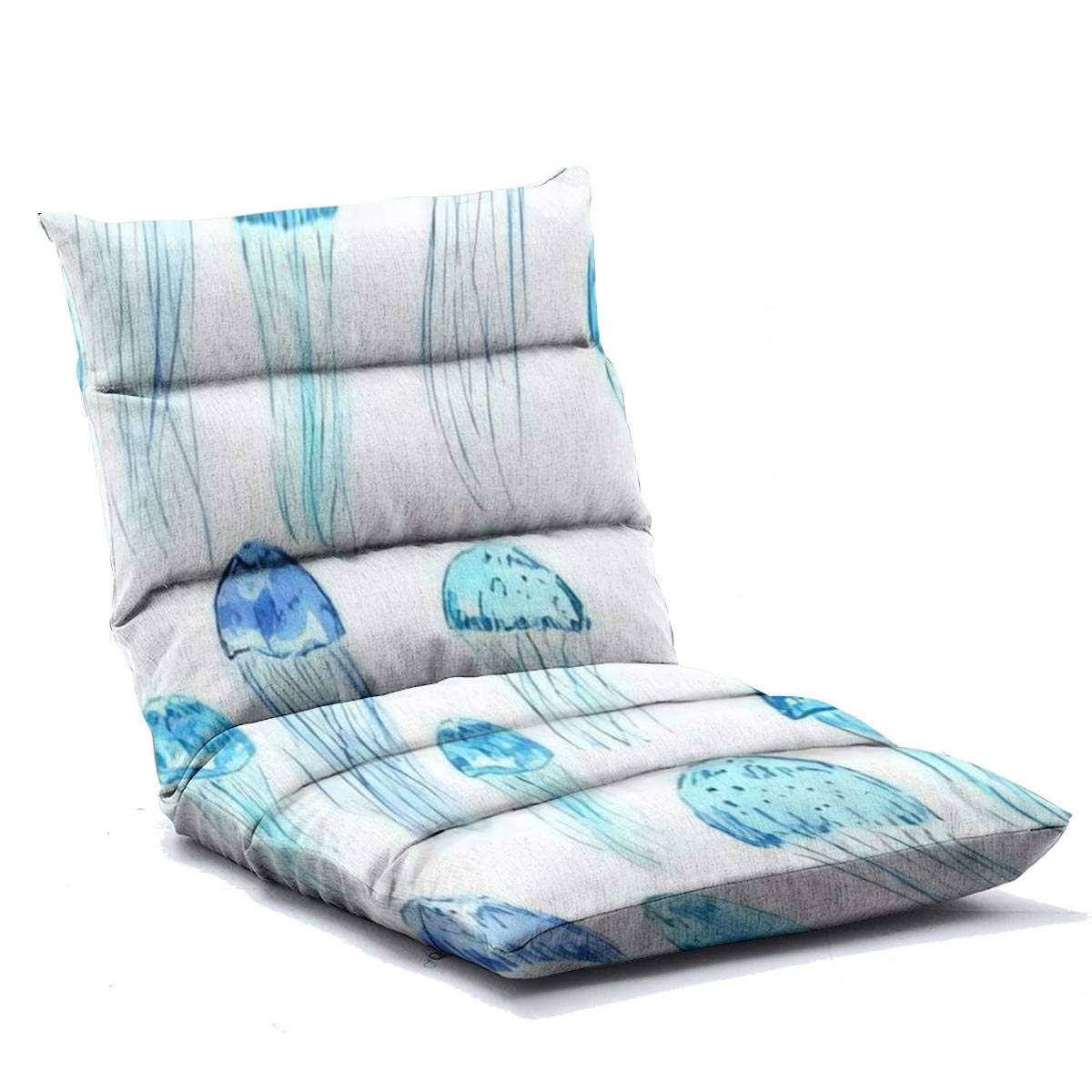 Adjustable Memory Foam Floor Chair with Watercolor Jellyfish Design - Foldable Floor Lounger Sofa for Adults - Perfect for Home, Office, Reading, Watching TV & Gaming - Comfortable Wildlife Marine Style Seating Solution
