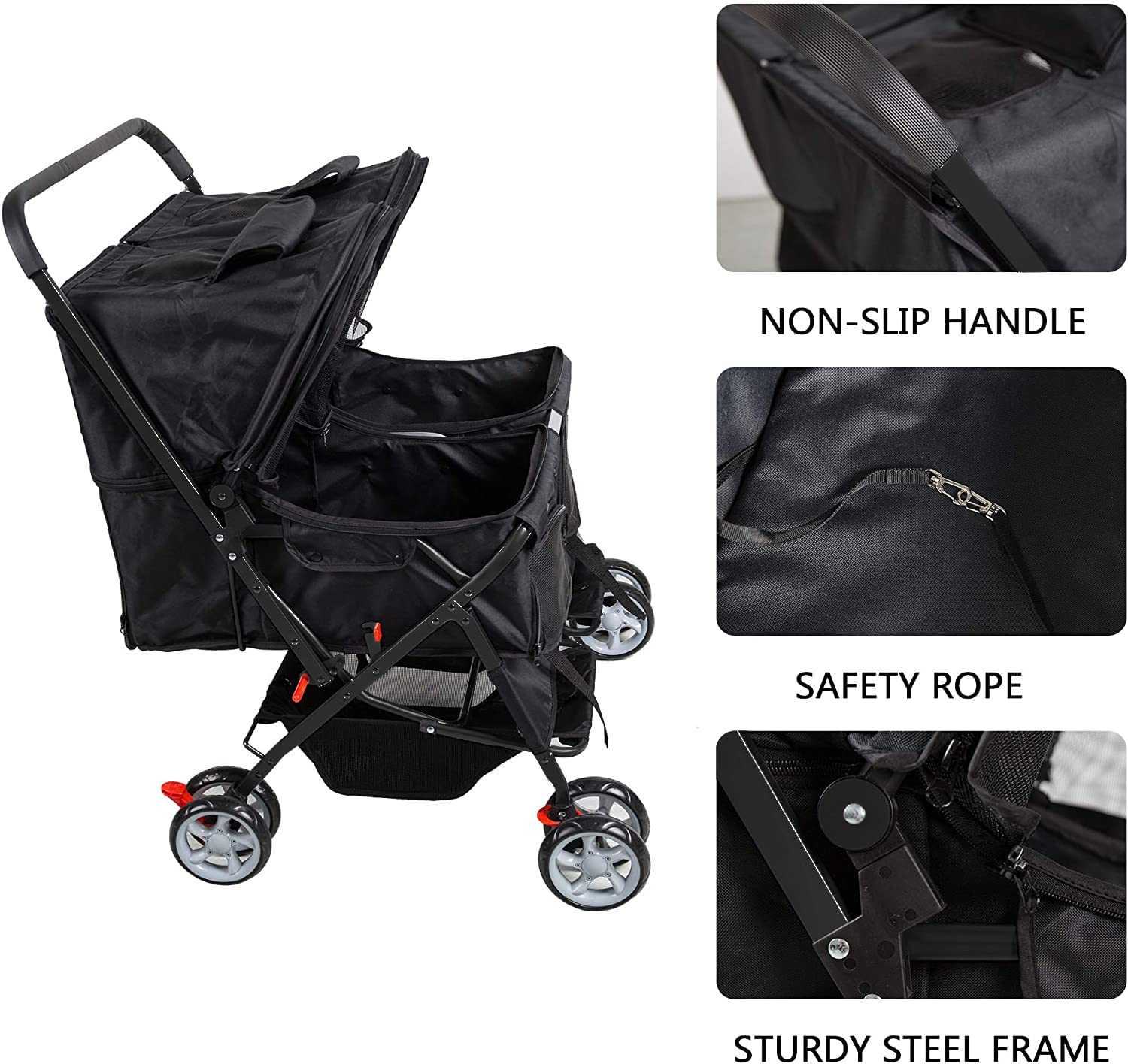 Premium Folding Pet Stroller for Dogs & Cats - Lightweight Jogger with 360° Rotating Wheels | Ideal for Walking, Jogging, Vet Visits & Travel (Black)