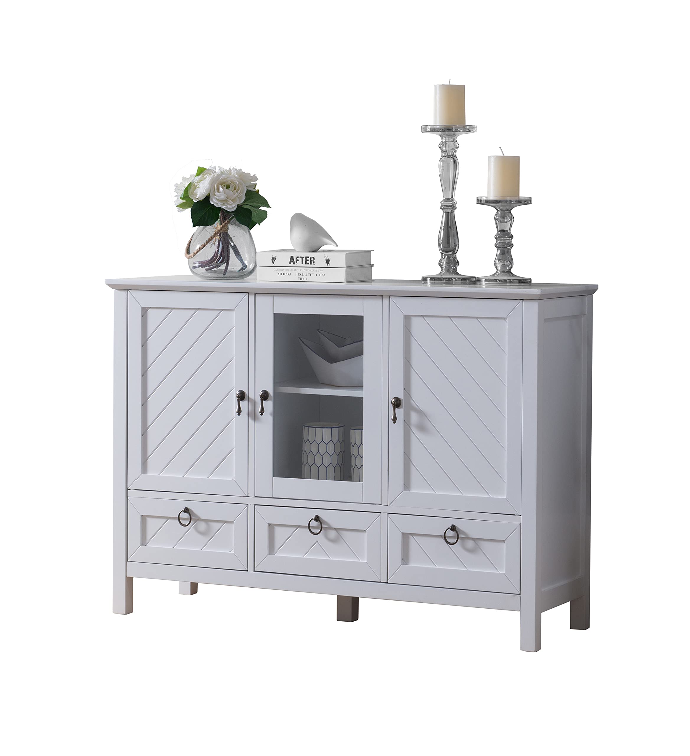 KB Designs - 3-Drawer White Wood Buffet Accent Cabinet Console Table for Dining Room, Entryway & Living Room Decor