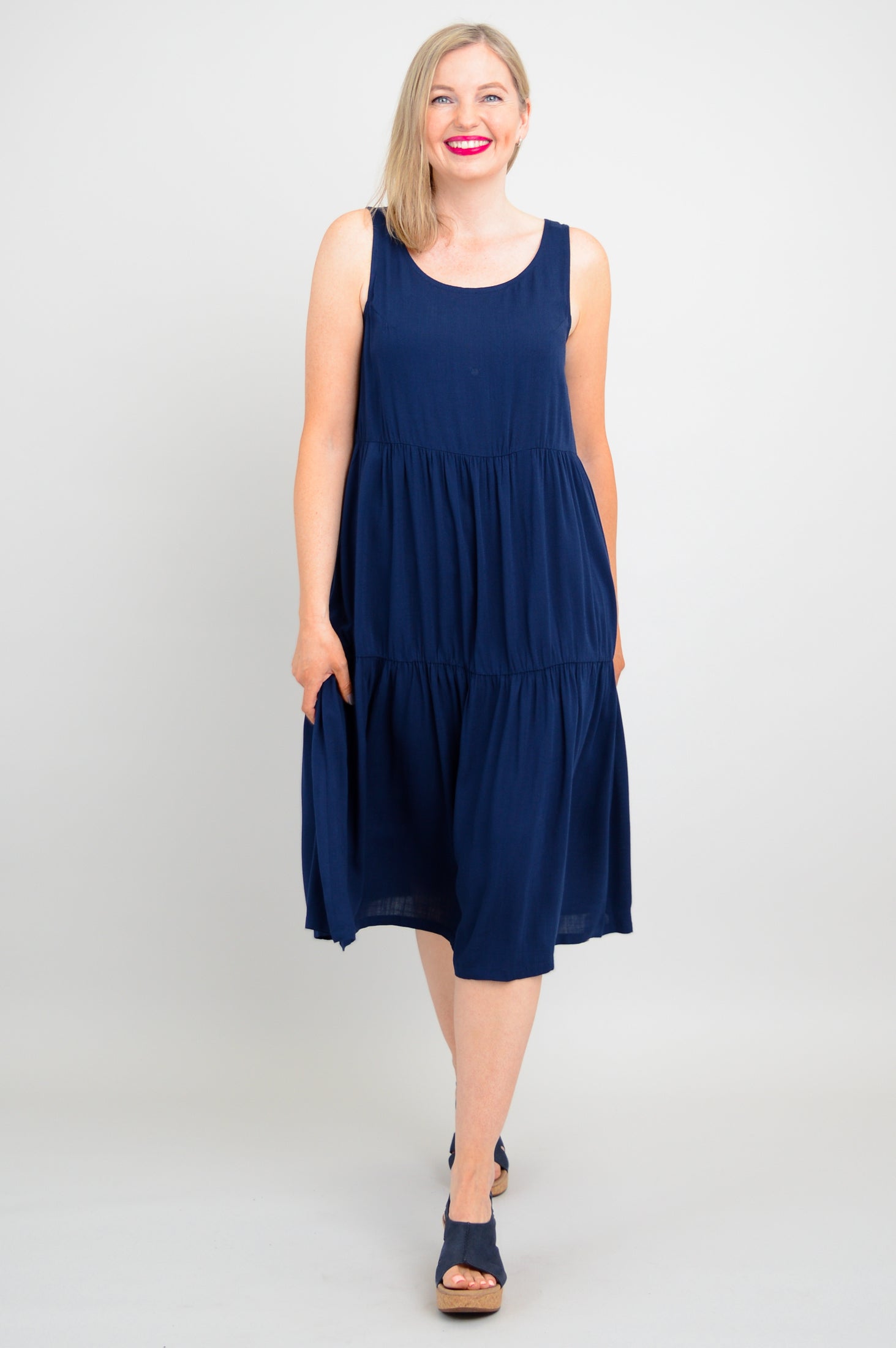Juni Dress - Women's Linen Bamboo Blend Maxi Dress in Indigo Blue | Perfect for Summer, Beach, and Casual Outings