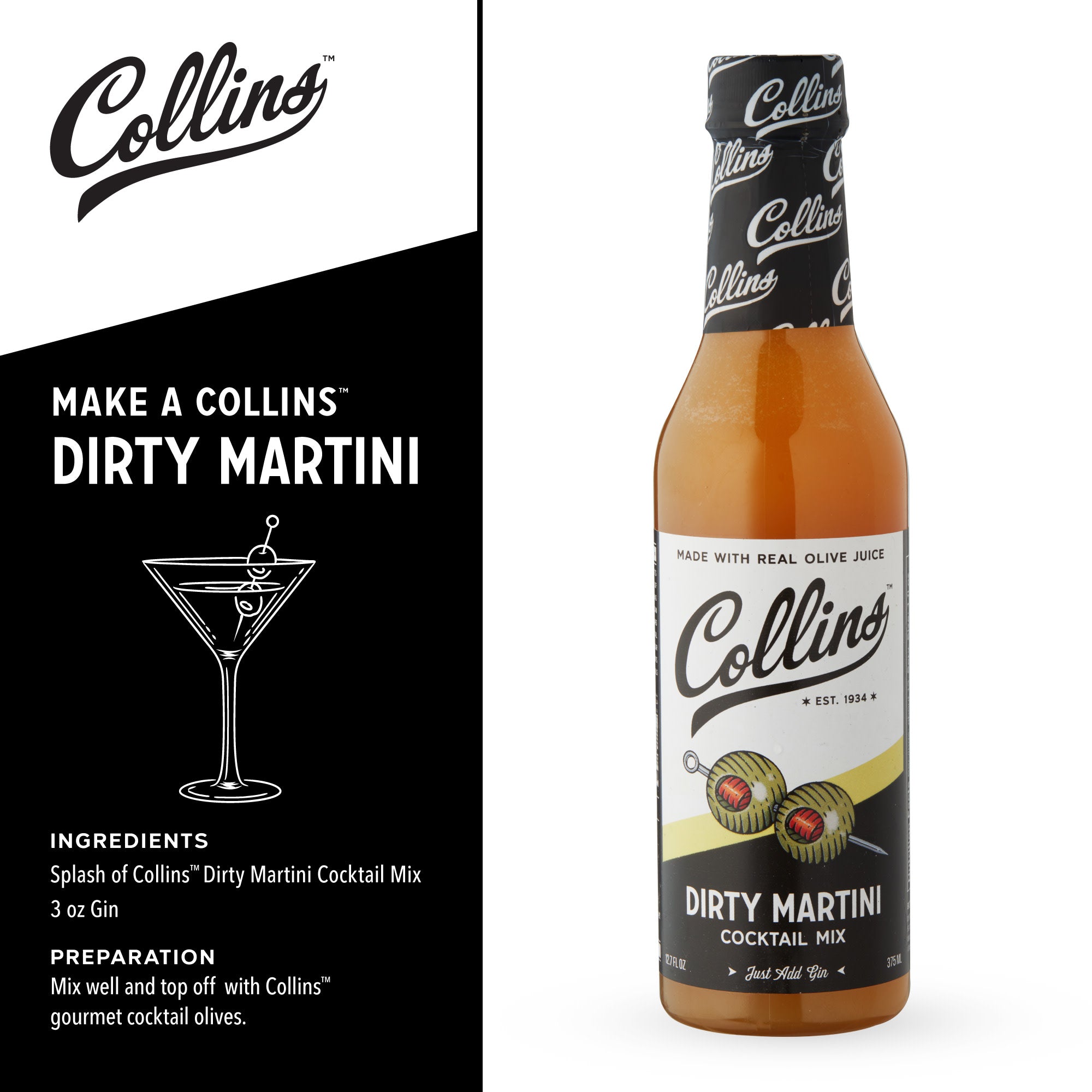 Premium Dirty Martini Cocktail Mix - 12.7 oz Bottle for Classic Martini Making at Home Bars & Parties | Perfect for Entertaining & Cocktail Enthusiasts