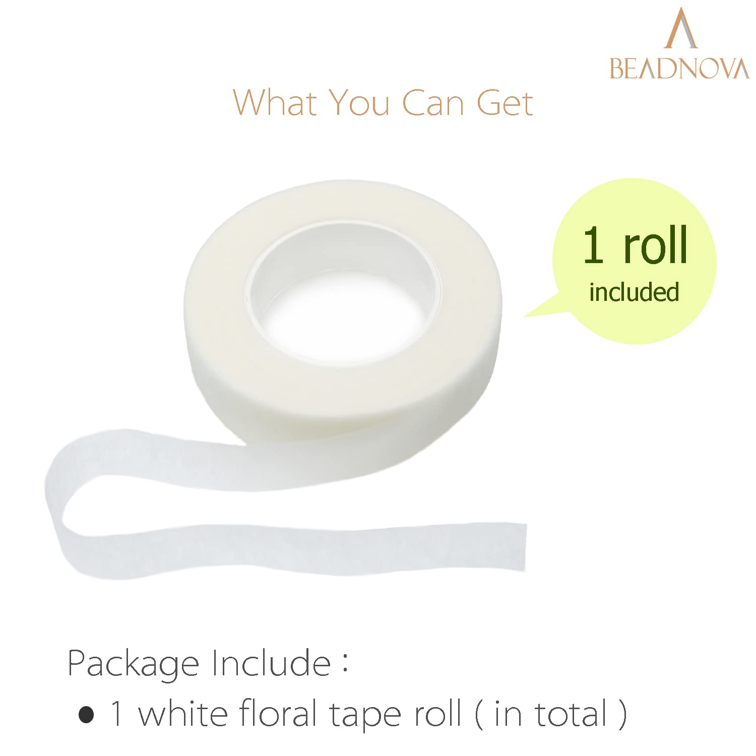 BEADNOVA 1/2 Inch White Floral Tape - 30 Yards Waterproof Flower Stem Wrap for Bouquets, Floral Arrangements, DIY Crafts & Wedding Decorations - Perfect for Fresh & Artificial Flowers