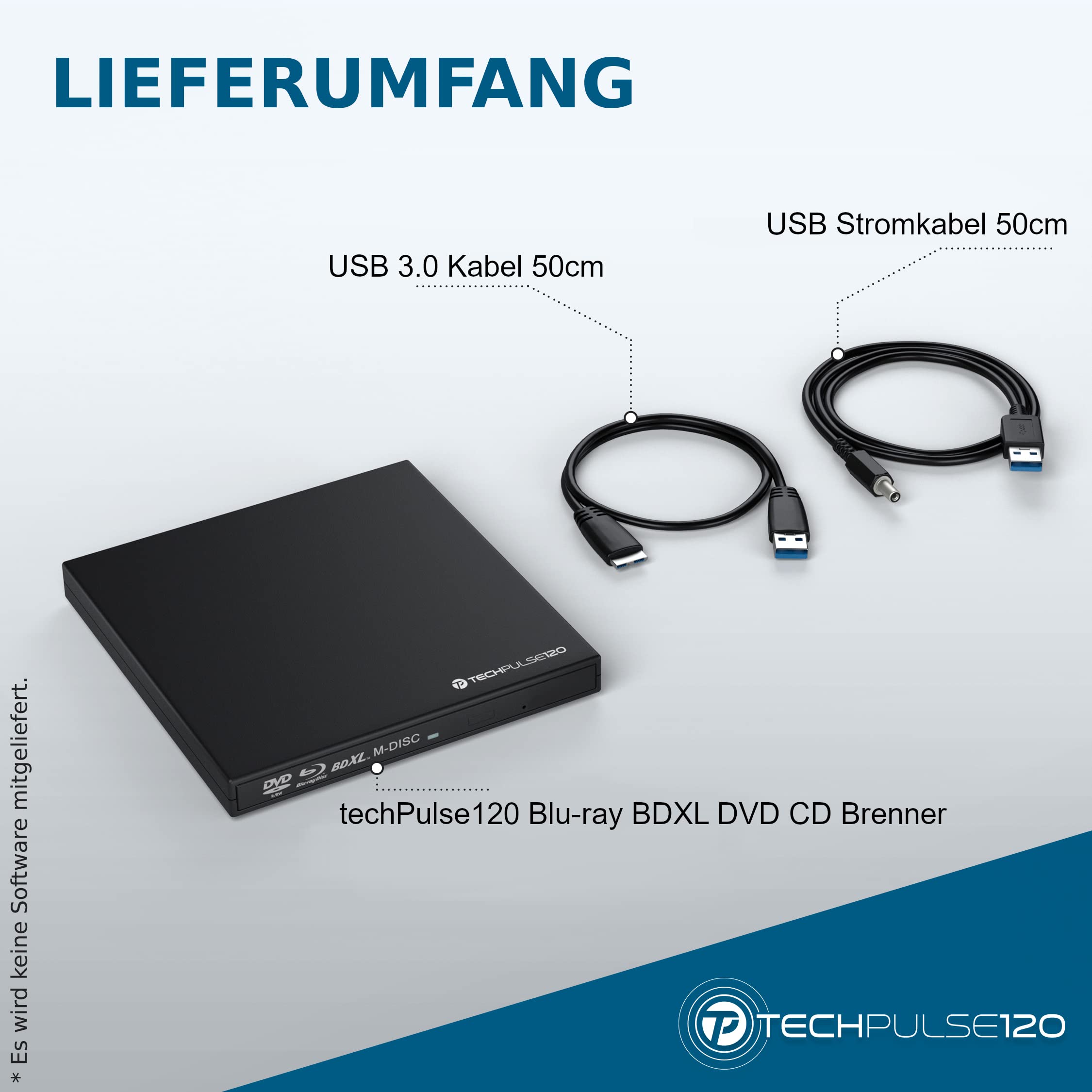 techPulse120 External Blu-Ray Burner USB 3.0 - Slim BDXL M-Disc 3D Blu-ray DVD CD Writer for PC, Mac, Laptop - Perfect for Data Backup, Media Archiving & Home Entertainment