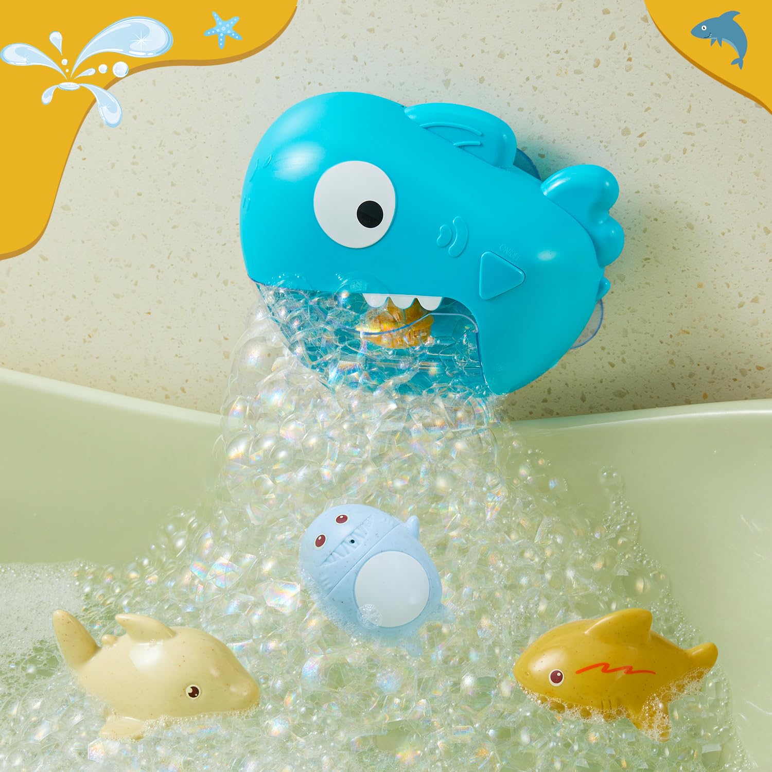 Automatic Bubble Bath Machine with Music & 3 Silicone Bath Toys for Toddlers Ages 1-3 - Fun Bubble Maker for Kids Bath Time, Birthday Gift & Sensory Play