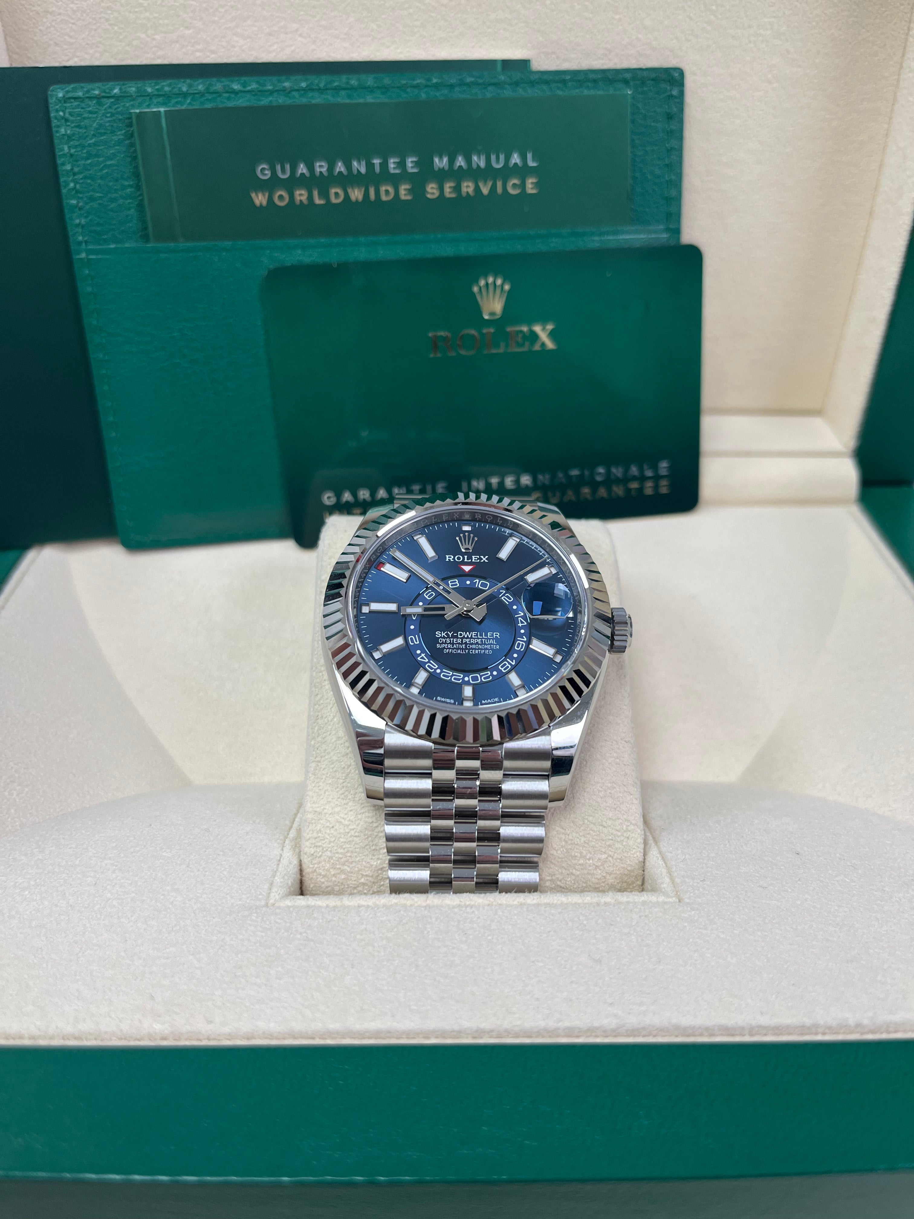 Rolex Sky-Dweller Stainless Steel & White Gold Watch - Blue Dial, Jubilee Bracelet (Ref. 326934) | Luxury Men's Watch for Business Travel & Formal Occasions