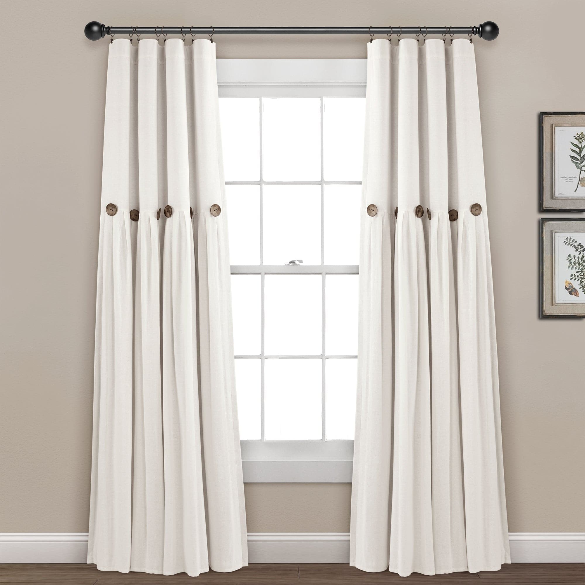 Blackout Linen Curtain Panels with Button Lining - 100% Light Blocking Window Drapes for Bedroom & Living Room Privacy & Sleep