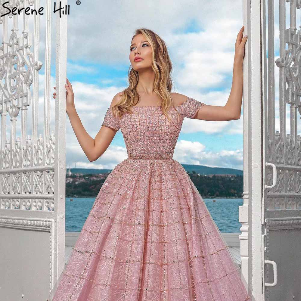 Serene Hill Mauve Off Shoulder Beaded Evening Gown with Diamond Details - Elegant Women's Party Dress for Prom, Gala & Formal Events 2025 LA70263
