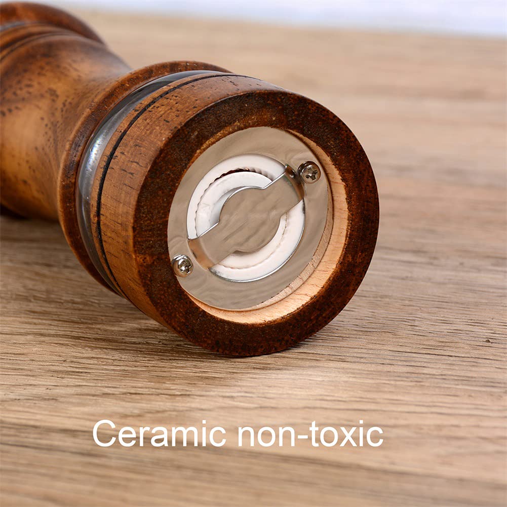 Premium Wooden Manual Pepper and Salt Mill Set - Adjustable Spice Grinder for Professional & Home Kitchens - 6.5 Inch Height - Perfect for Cooking, Baking, Dining & Gourmet Seasoning (Set of 2)