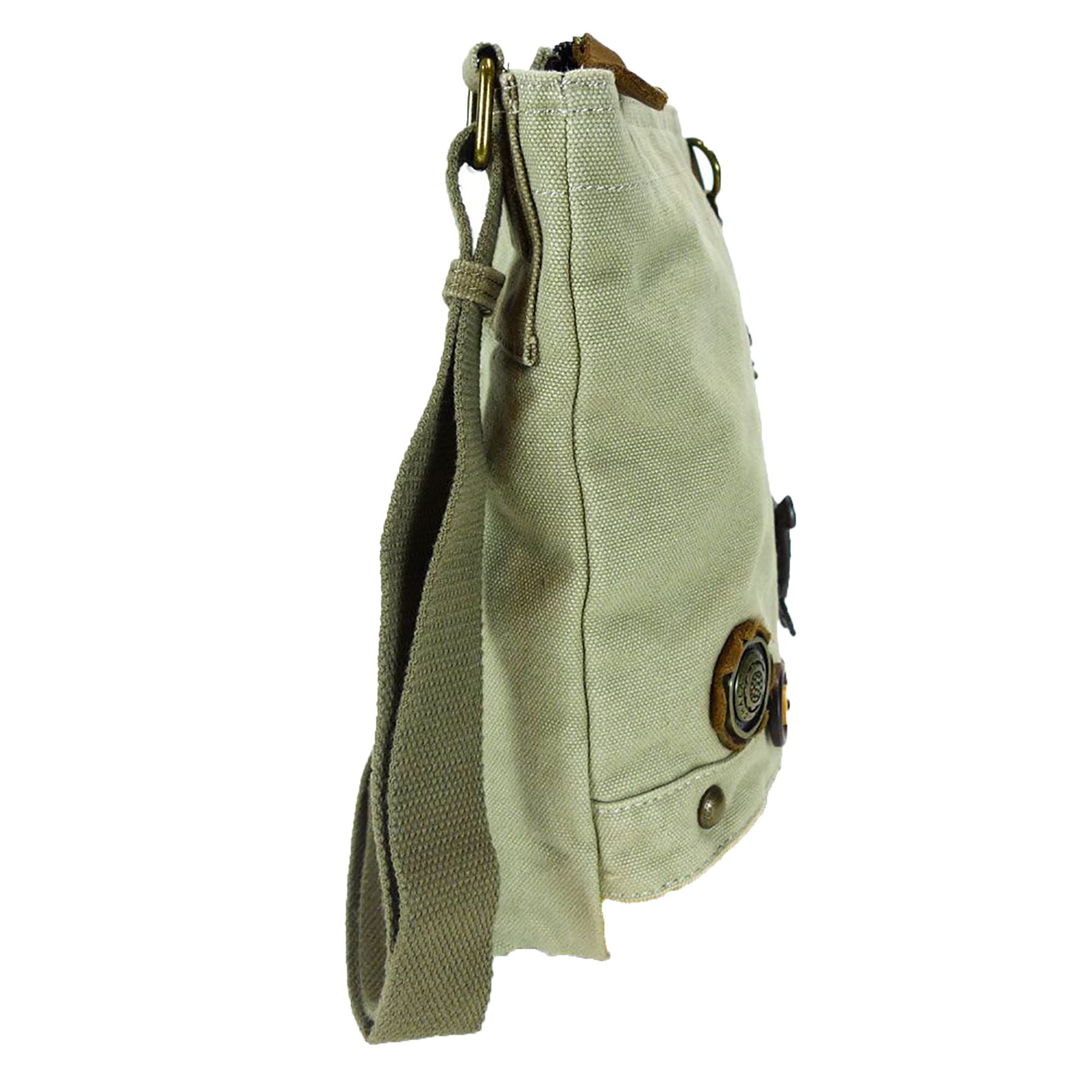 CHALA Women's Canvas Crossbody Bag with Patch & Key Fob - Sand Color (Lazy Cat Design) - Perfect for Casual Outings, Travel & Everyday Use