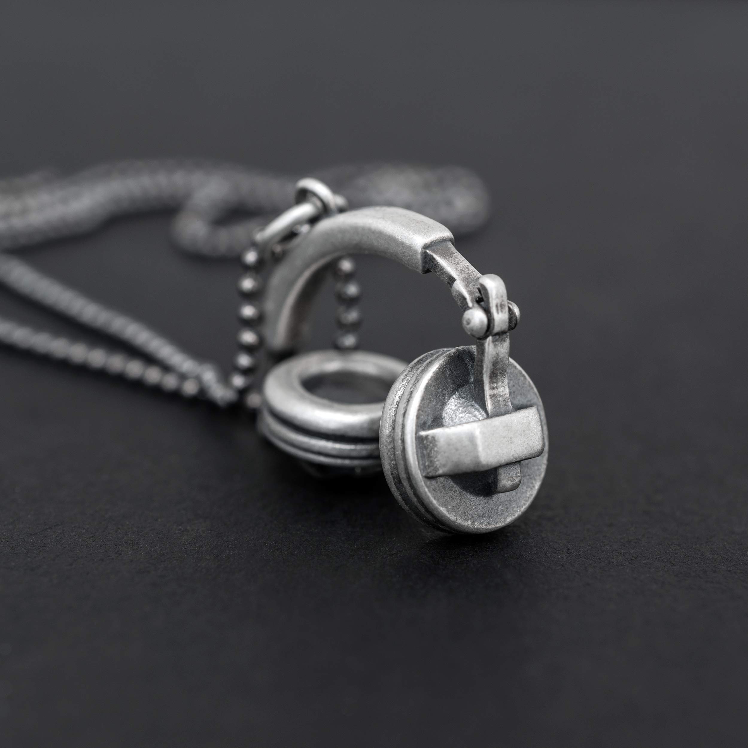 Sterling Silver Handmade Pendant Necklace for Men - Adjustable Ball Chain Music Jewelry - Perfect for Hip Hop DJs, Rappers & Headphone Lovers (Ideal Gift for Music Enthusiasts)