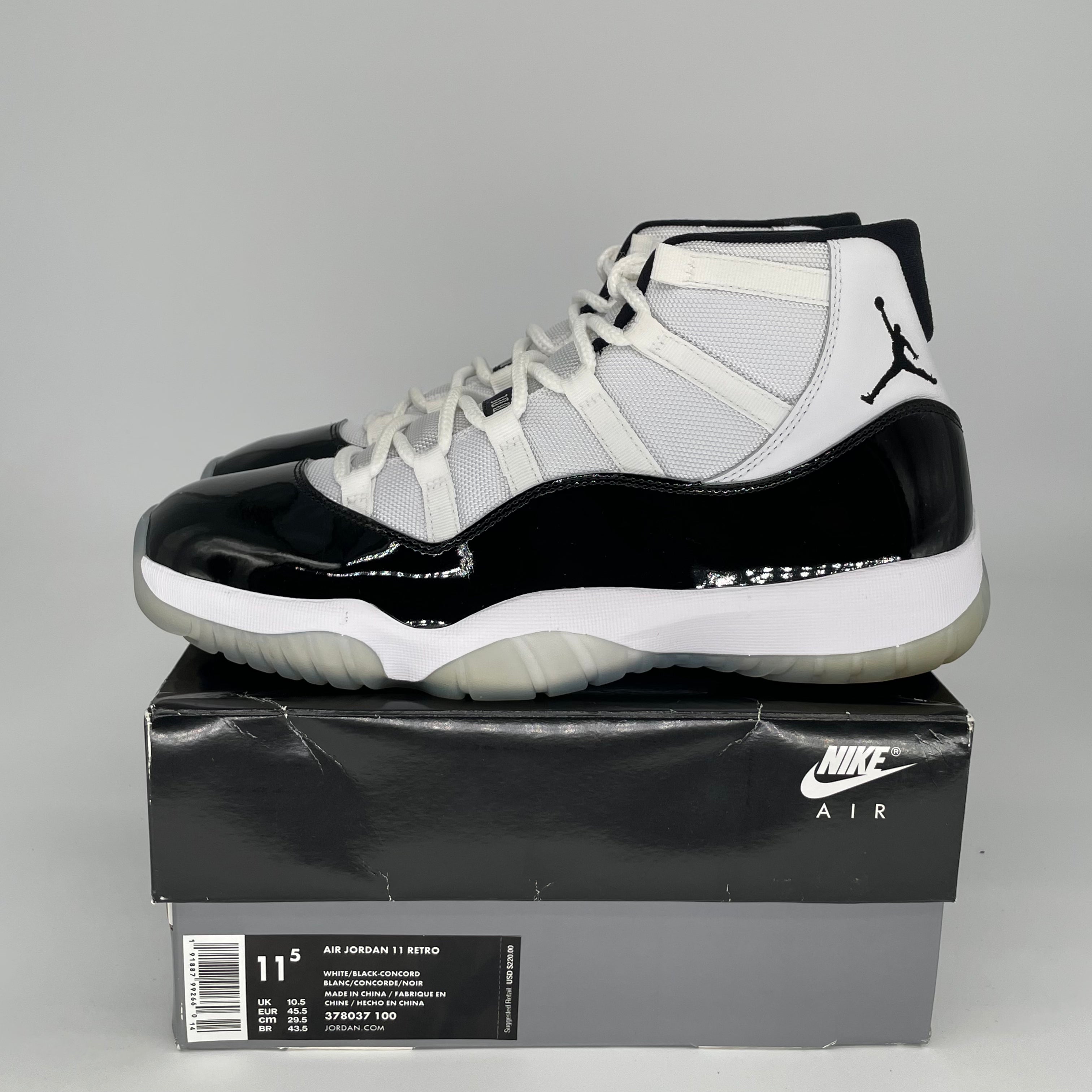 Original Air Jordan 11 Retro 'Concord' Basketball Shoes - Size 11.5 (378037-100) - Perfect for Sneaker Collectors & Court Performance